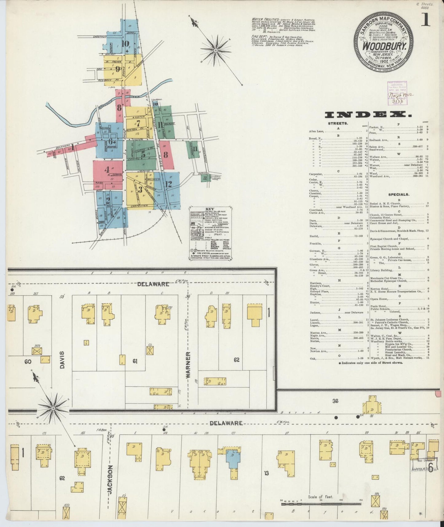 Sanborn Fire Insurance Map from Woodbury, Gloucester County, New Jersey. (1902) – Historic Sanborn Fire Insurance Map Print