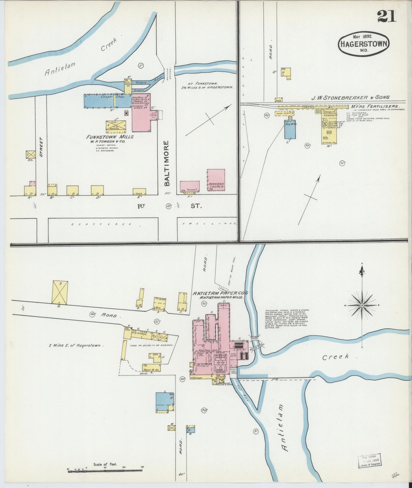Washington, Maryland - 1892 - Sanborn Fire Insurance Map, Sheet #0021 - Historic Sanborn Fire Insurance Map Print, Washington Maryland 1892 0021 vintage old map wall art