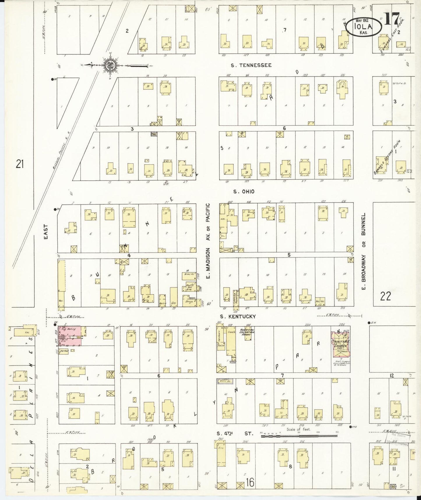 Sanborn Fire Insurance Map from Iola, Allen County, Kansas (1912), Sheet #0017 - Historic Sanborn Fire Insurance Map Print, vintage old map wall art, antique decor, genealogy gift, Kansas Kansas map
