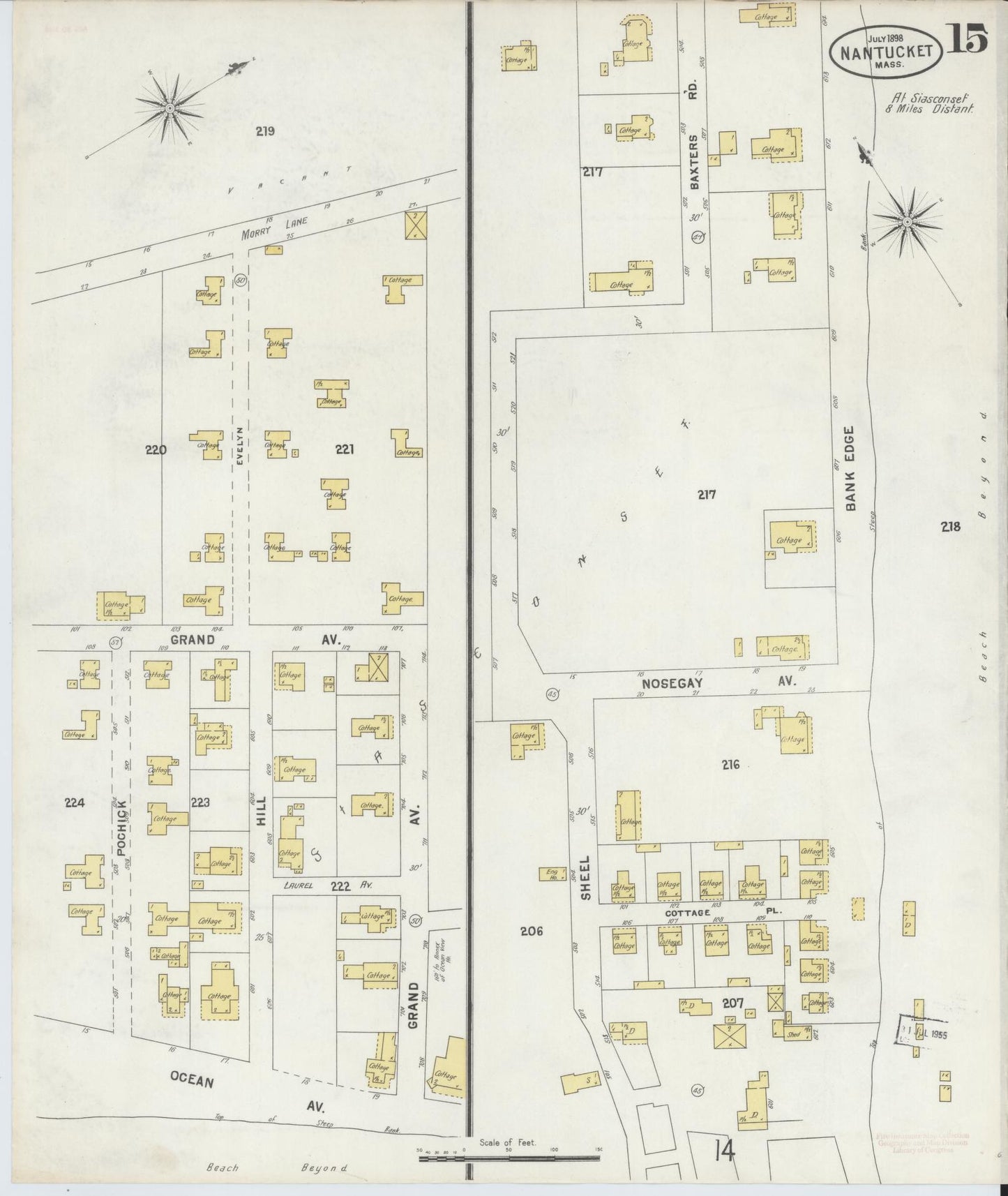 Sanborn Fire Insurance Map from Nantucket, Nantucket County, Massachusetts (1898), Sheet #0015 - Historic Sanborn Fire Insurance Map Print, vintage old map wall art, antique decor, genealogy gift, Massachusetts Massachusetts map