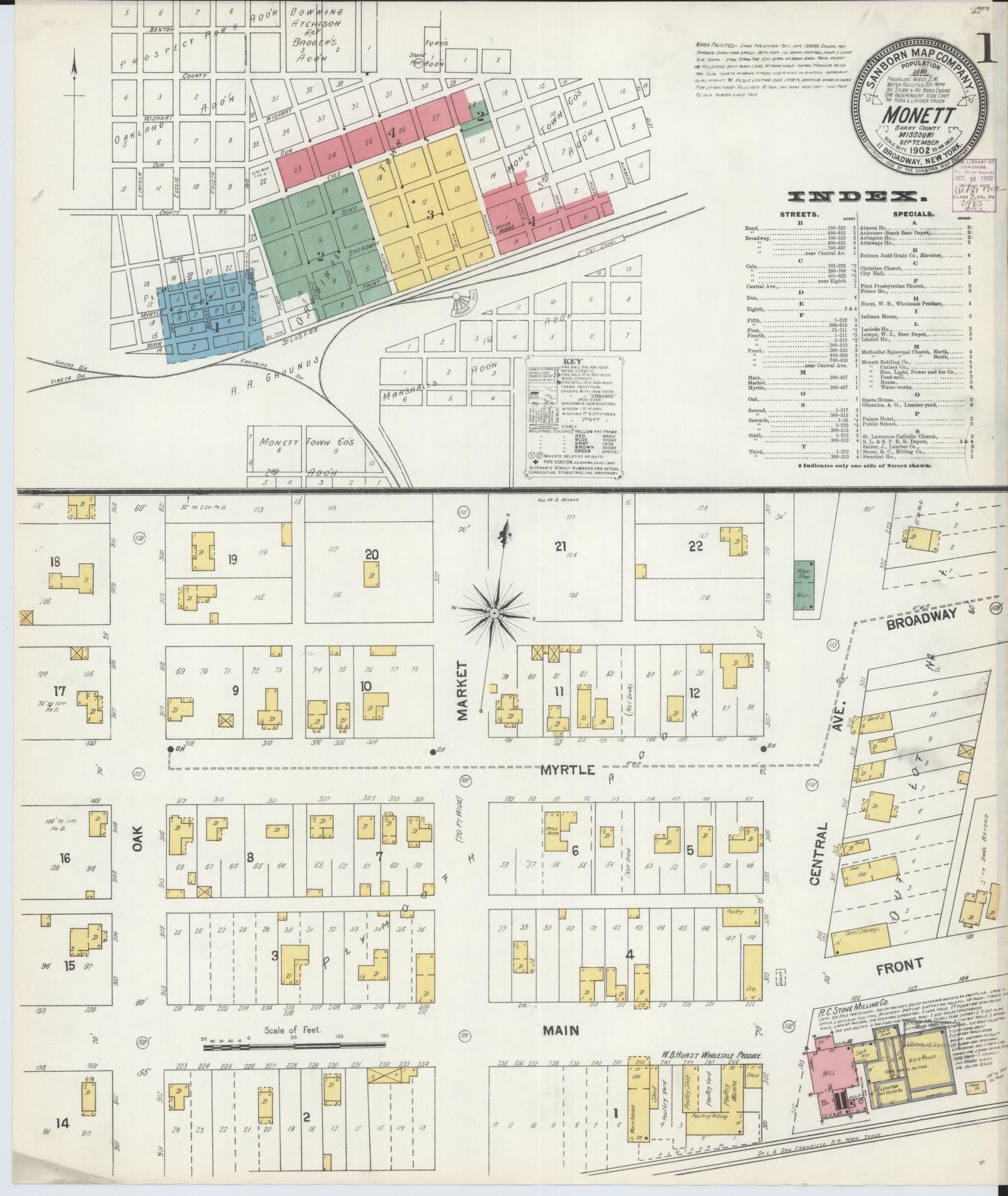Sanborn Fire Insurance Map from Monett, Barry County, Missouri (1902), Sheet #0001 - Historic Sanborn Fire Insurance Map Print, vintage old map wall art, antique decor, genealogy gift, Missouri Missouri map