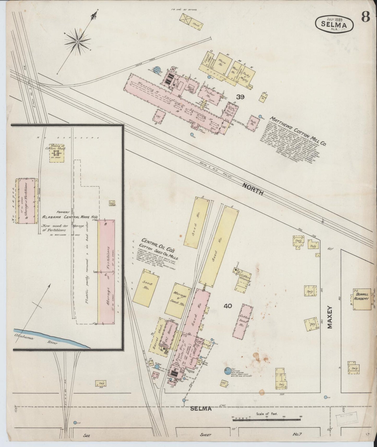 Sanborn Fire Insurance Map from Selma, Dallas County, Alabama (1889), Sheet #0008 - Complete Map Set gallery image, historic Sanborn map, vintage wall art, Alabama Alabama