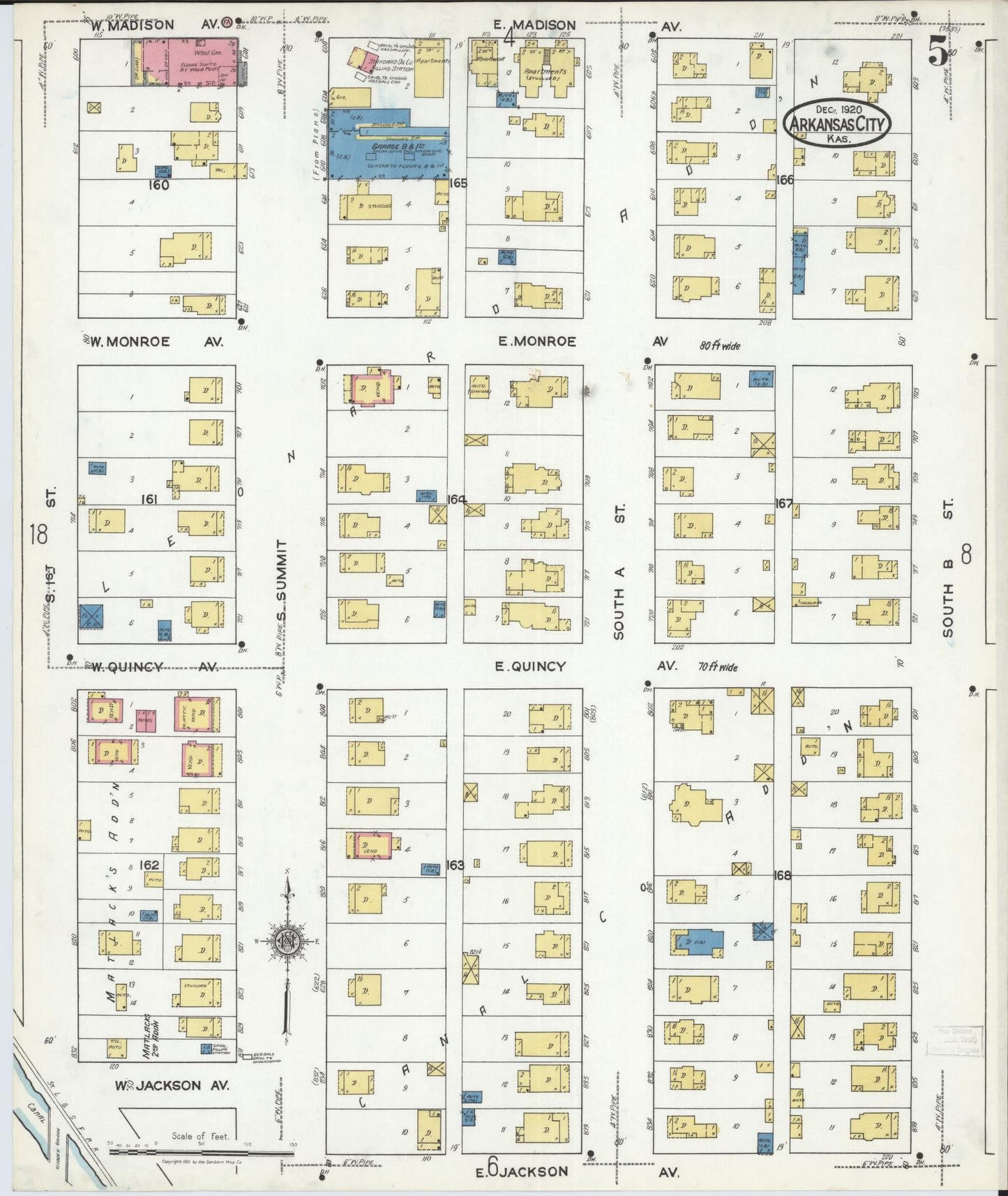 Sanborn Fire Insurance Map from Arkansas City, Cowley County, Kansas (1920), Sheet #0005 - Historic Sanborn Fire Insurance Map Print, vintage old map wall art, antique decor, genealogy gift, Arkansas Arkansas map