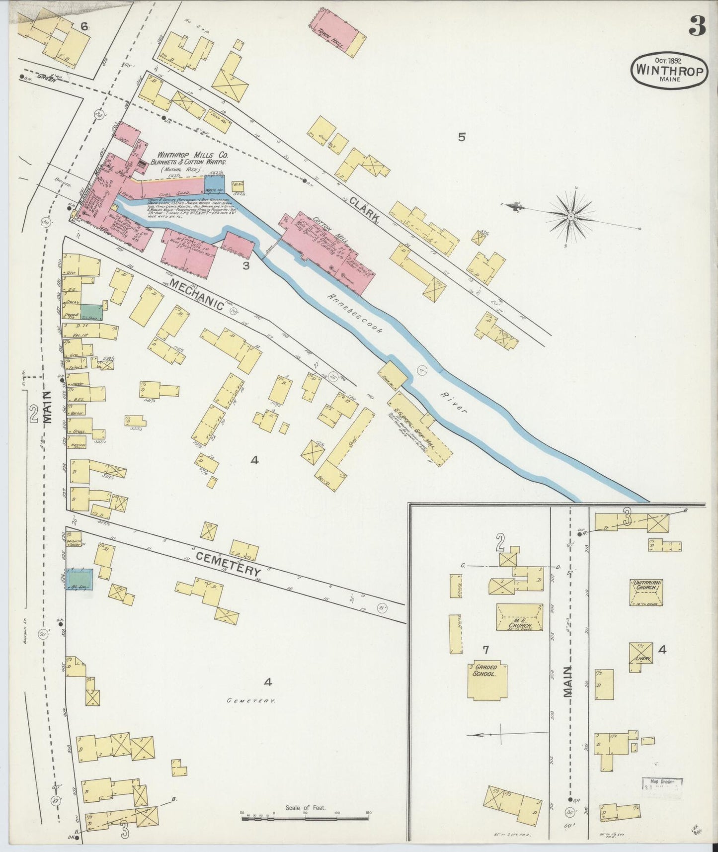 Sanborn Fire Insurance Map from Winthrop, Kennebec County, Maine (1892), Sheet #0003 - Complete Map Set gallery image, historic Sanborn map, vintage wall art, Maine Maine