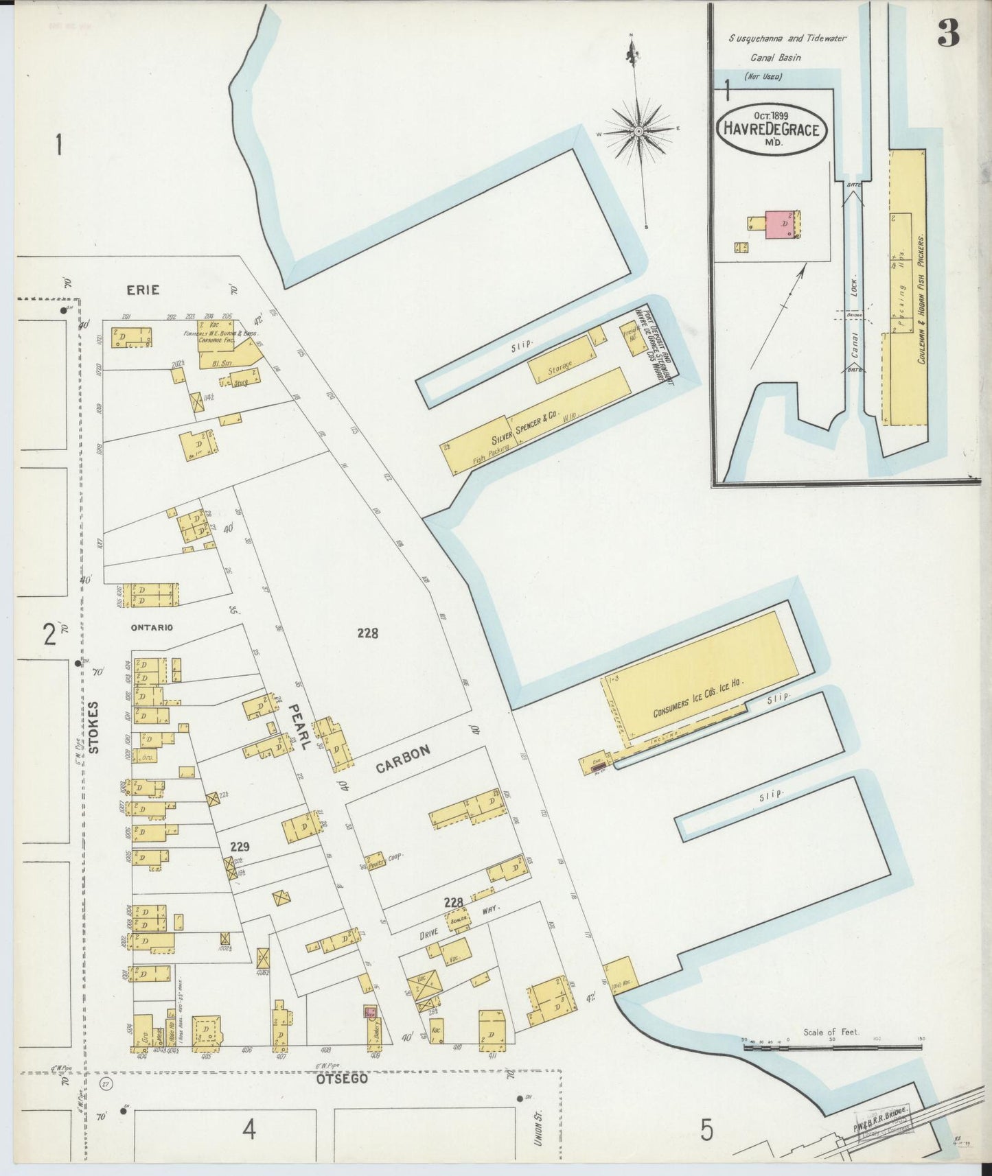 Sanborn Fire Insurance Map from Havre De Grace, Harford County, Maryland (1899), Sheet #0003 - Historic Sanborn Fire Insurance Map Print, vintage old map wall art