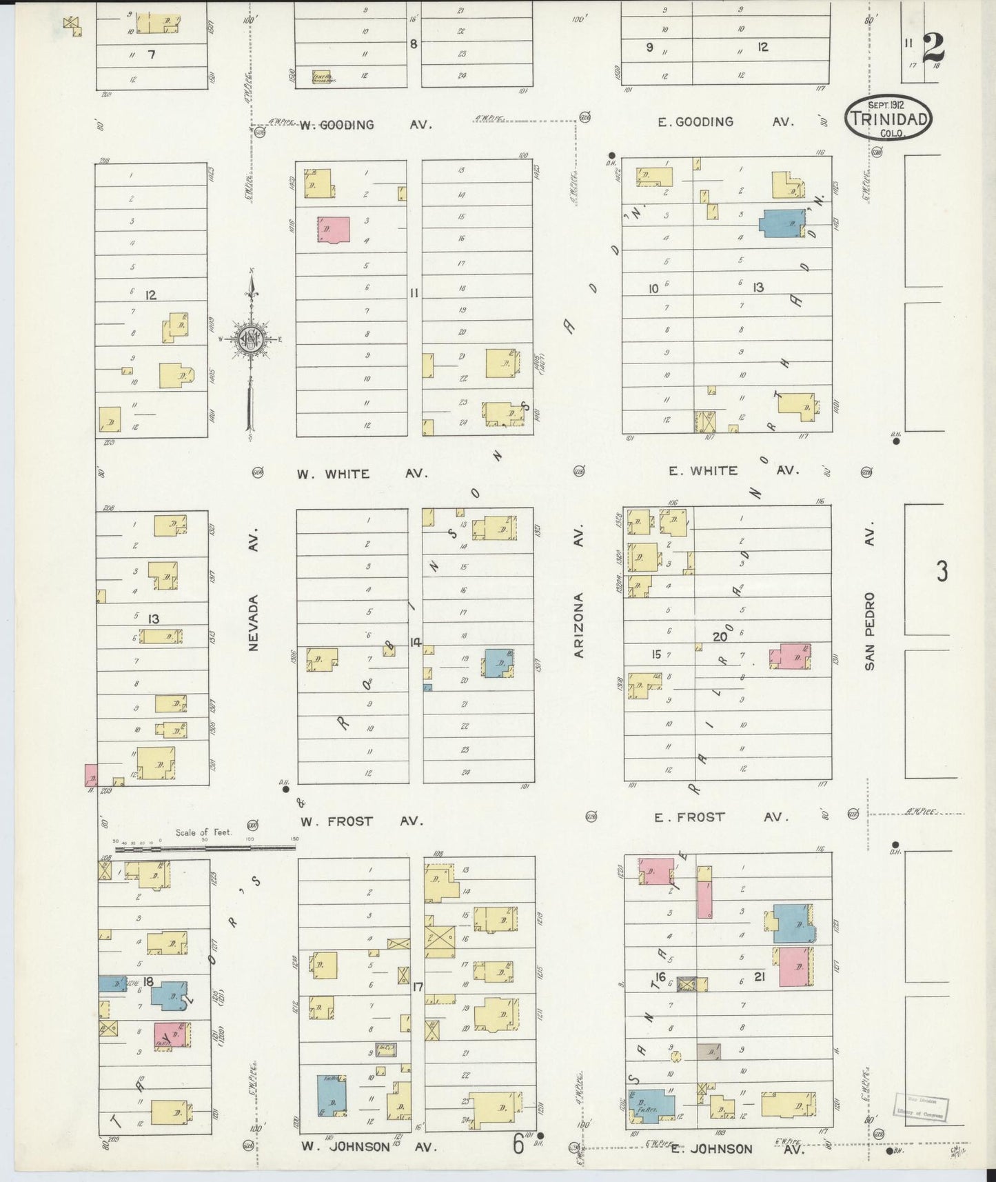 Sanborn Fire Insurance Map from Trinidad, Las Animas County, Colorado (1912), Sheet #0002 - Historic Sanborn Fire Insurance Map Print, vintage old map wall art, antique decor, genealogy gift, Colorado Colorado map