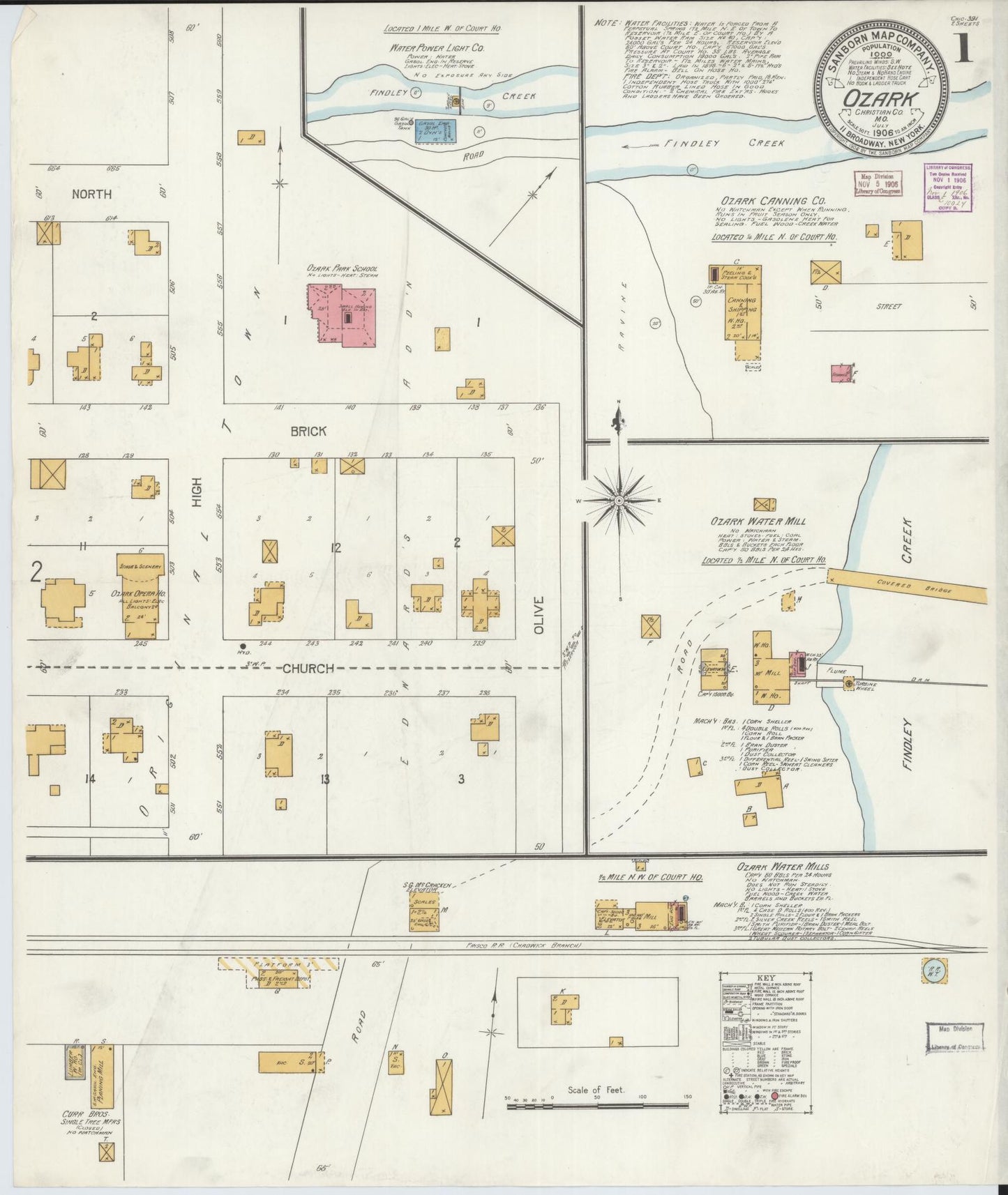 Sanborn Fire Insurance Map from Ozark, Christian County, Missouri (1906), Sheet #0001 - Historic Sanborn Fire Insurance Map Print, vintage old map wall art, antique decor, genealogy gift, Missouri Missouri map