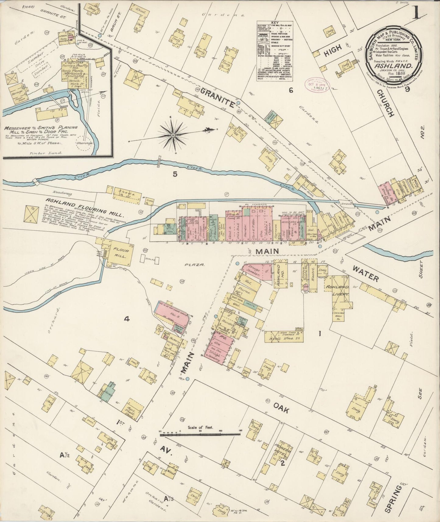 Sanborn Fire Insurance Map from Ashland, Jackson County, Oregon (1888), Sheet #0001 - Historic Sanborn Fire Insurance Map Print, vintage old map wall art, antique decor, genealogy gift, Oregon Oregon map