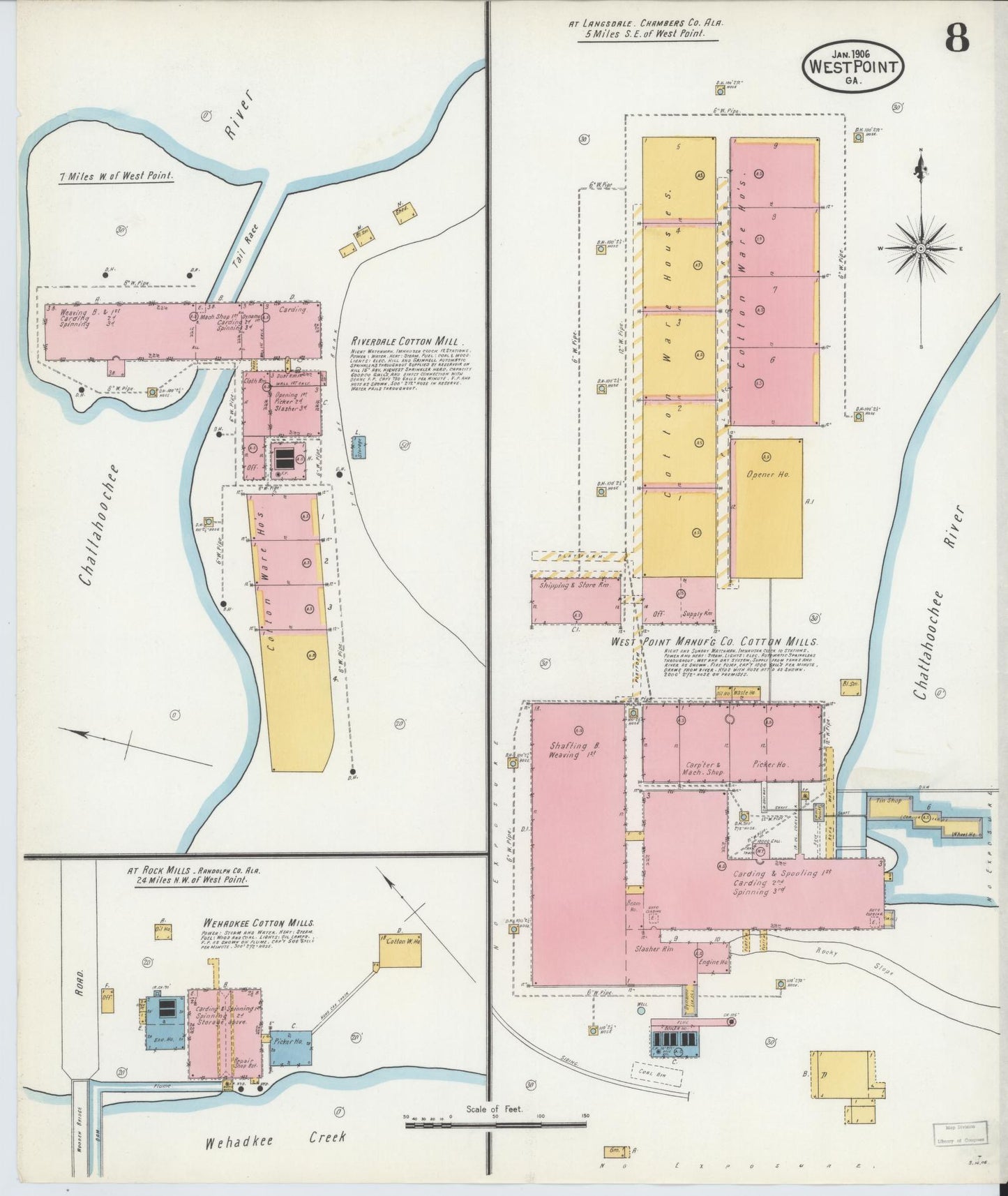 Sanborn Fire Insurance Map from West Point, Troup County, Georgia (1906), Sheet #0008 - Historic Sanborn Fire Insurance Map Print, vintage old map wall art, antique decor, genealogy gift, Georgia Georgia map
