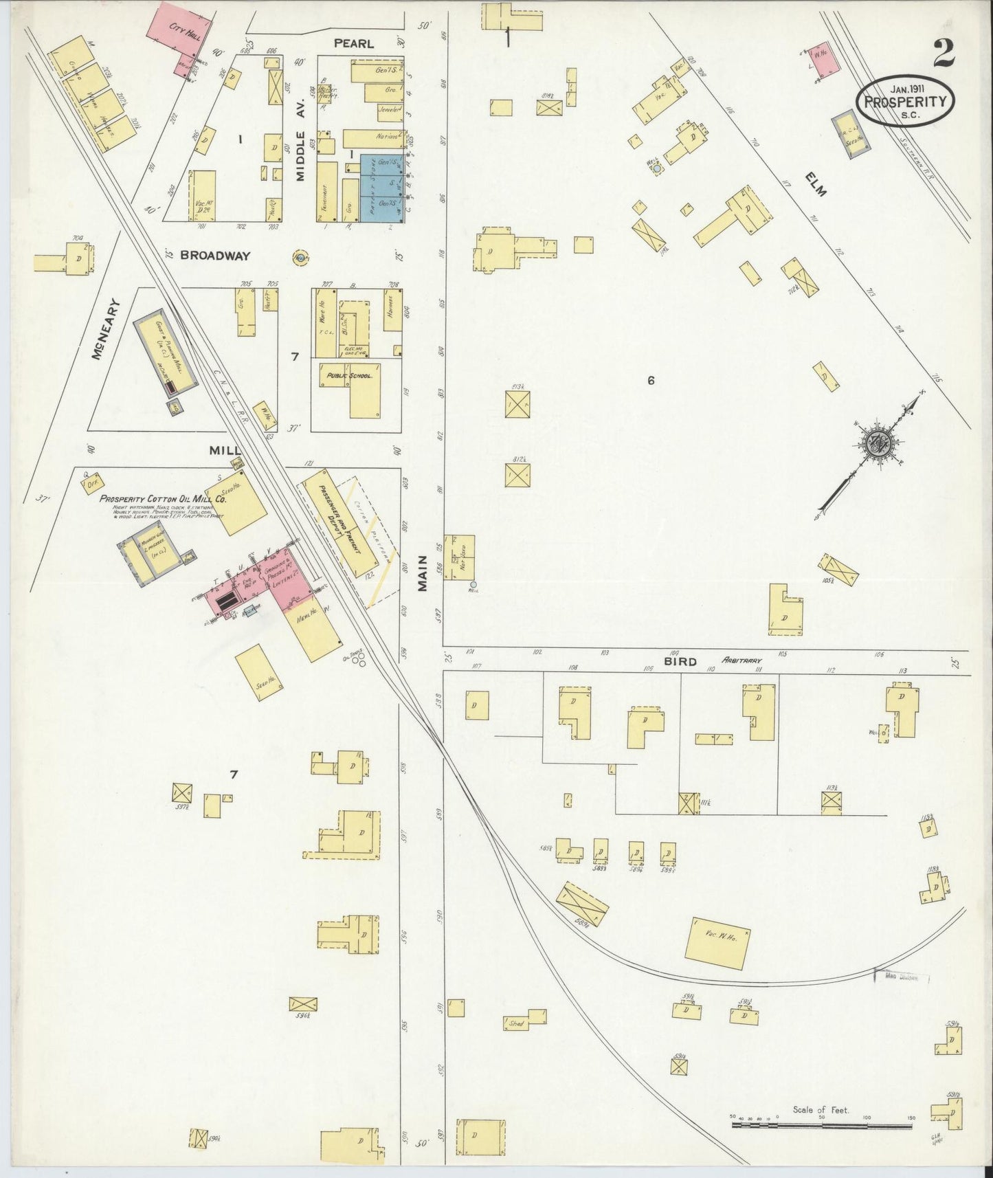 Sanborn Fire Insurance Map from Prosperity, Newberry County, South Carolina (1911), Sheet #0002 - Historic Sanborn Fire Insurance Map Print, vintage old map wall art, antique decor, genealogy gift, South Carolina South Carolina map