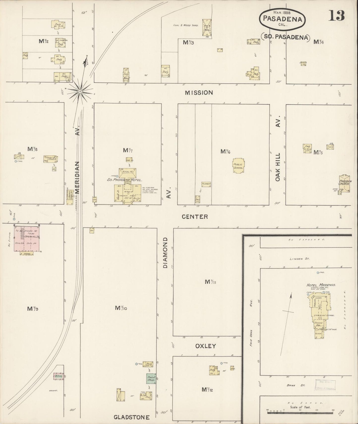 Sanborn Fire Insurance Map from Pasadena, Los Angeles County, California (1888), Sheet #0013 - Complete Map Set gallery image, historic Sanborn map, vintage wall art, California California