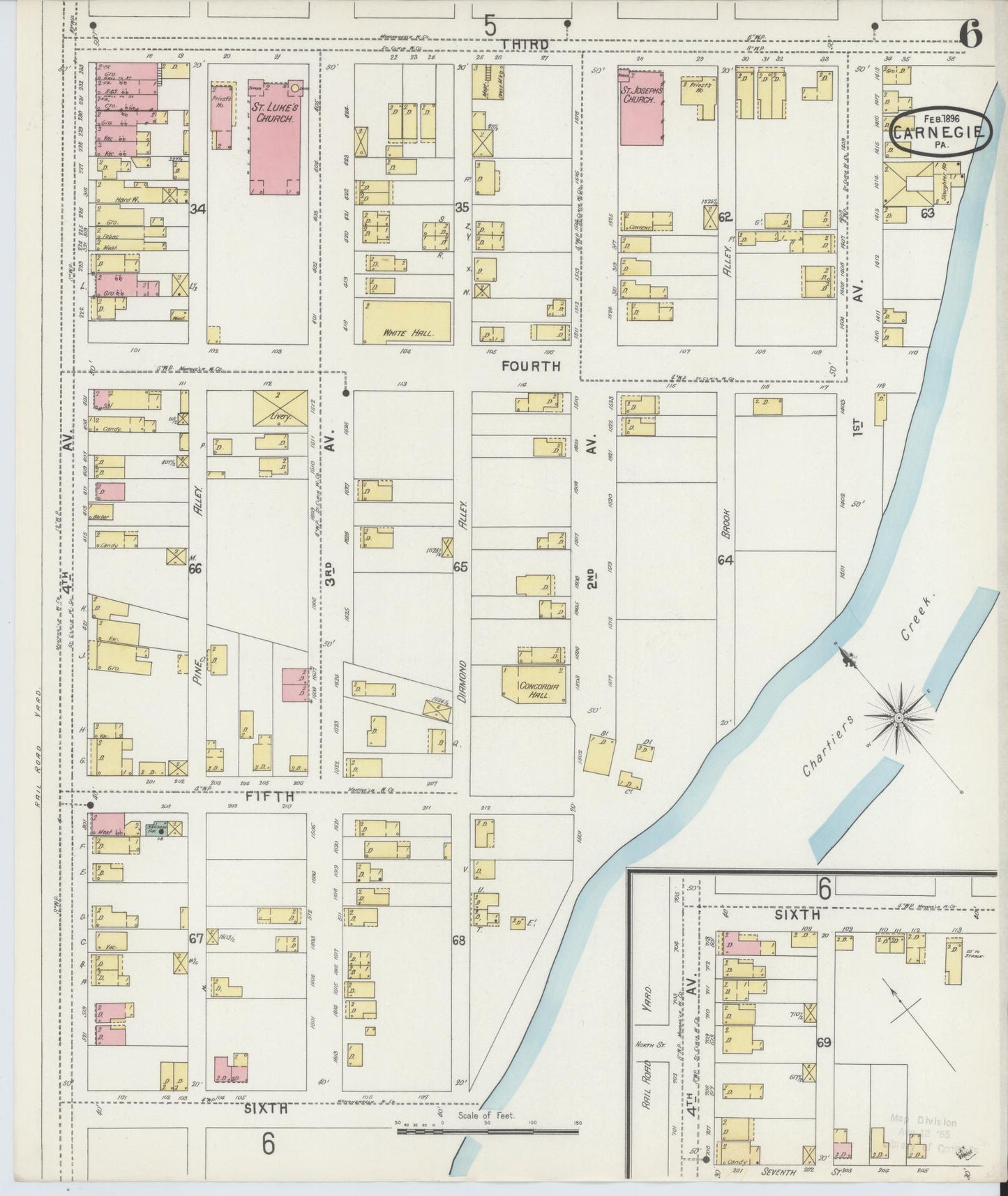 Sanborn Fire Insurance Map from Carnegie, Allegheny County, Pennsylvania (1896), Sheet #0006 - Historic Sanborn Fire Insurance Map Print, vintage old map wall art, antique decor, genealogy gift, Pennsylvania Pennsylvania map