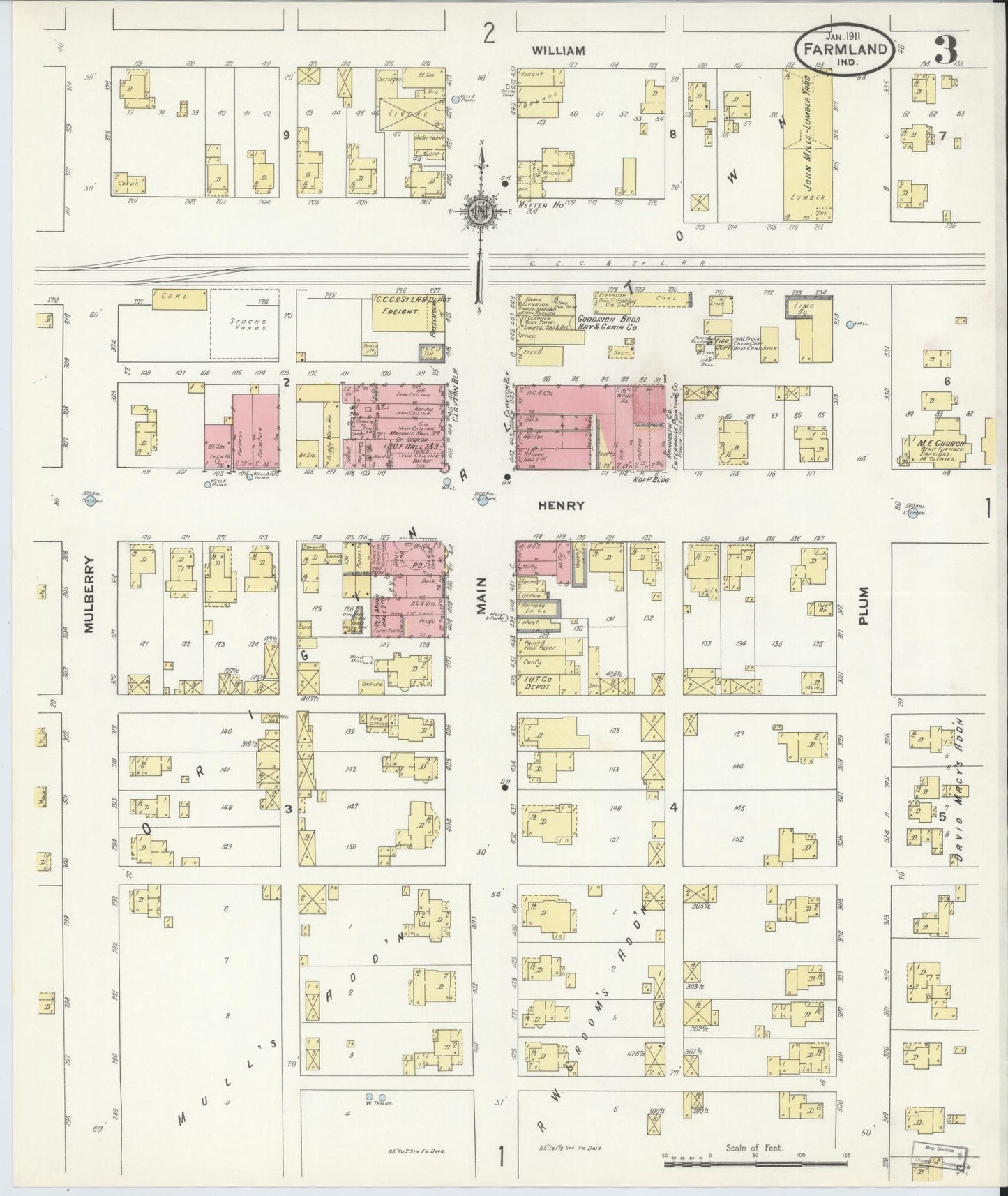 Sanborn Fire Insurance Map from Farmland, Randolph County, Indiana (1911), Sheet #0003 - Complete Map Set gallery image, historic Sanborn map, vintage wall art, Indiana Indiana