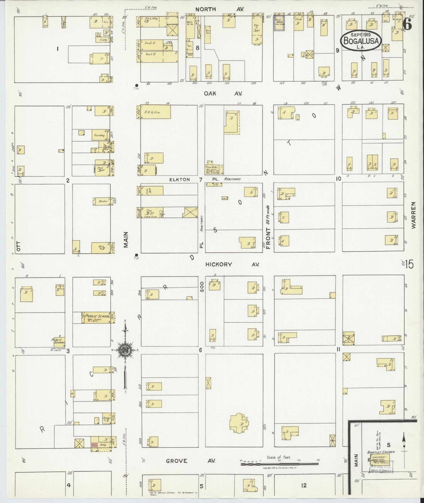 Sanborn Fire Insurance Map from Bogalusa, Washington Parish, Louisiana (1919), Sheet #0006 - Historic Sanborn Fire Insurance Map Print, vintage old map wall art, antique decor, genealogy gift, Louisiana Louisiana map