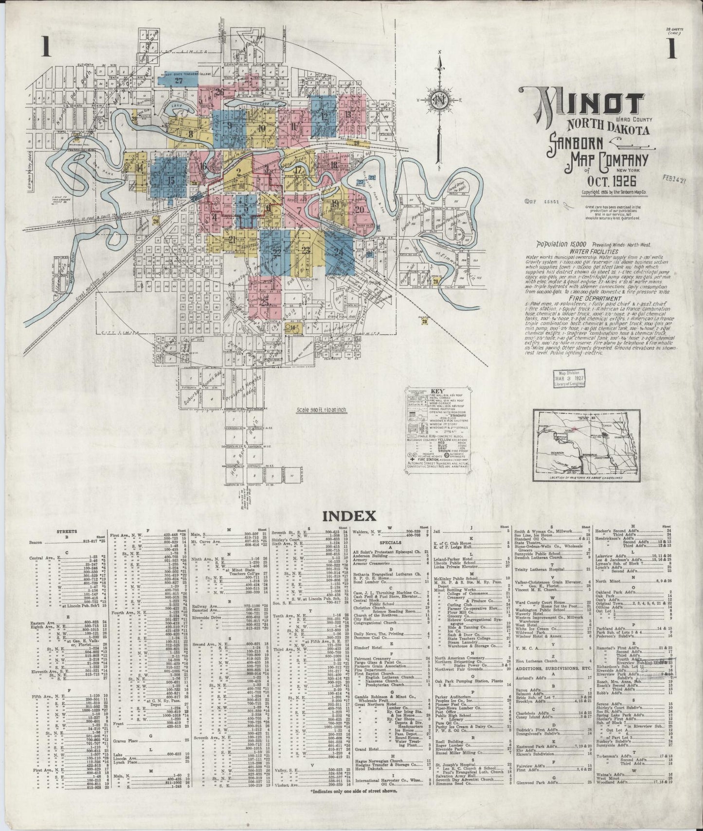 Sanborn Fire Insurance Map from Minot, Ward County, North Dakota (1926), Sheet #0001 - Historic Sanborn Fire Insurance Map Print, vintage old map wall art, antique decor, genealogy gift, North Dakota North Dakota map