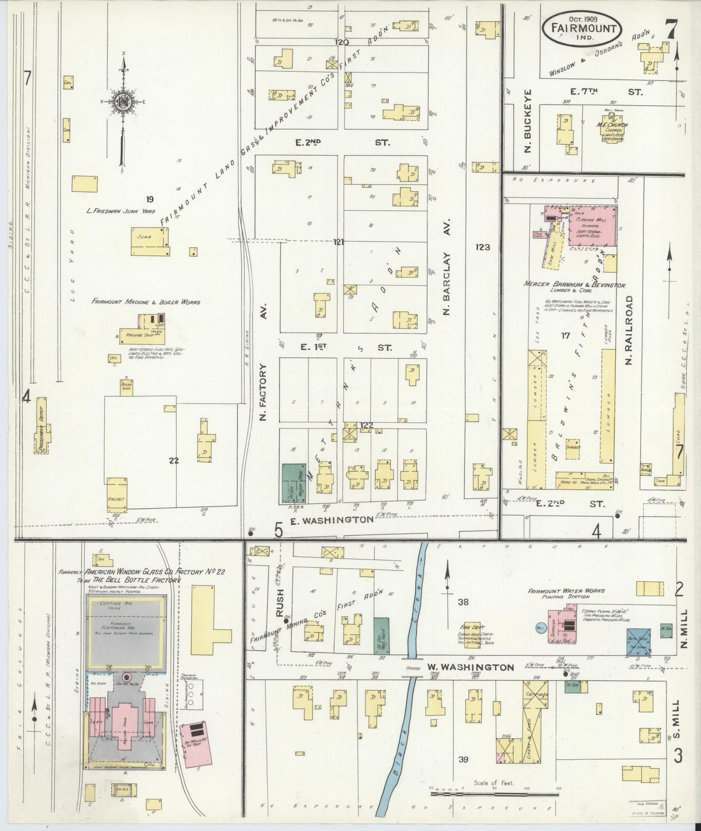 Sanborn Fire Insurance Map from Fairmount, Grant County, Indiana (1909), Sheet #0007 - Complete Map Set gallery image, historic Sanborn map, vintage wall art, Indiana Indiana