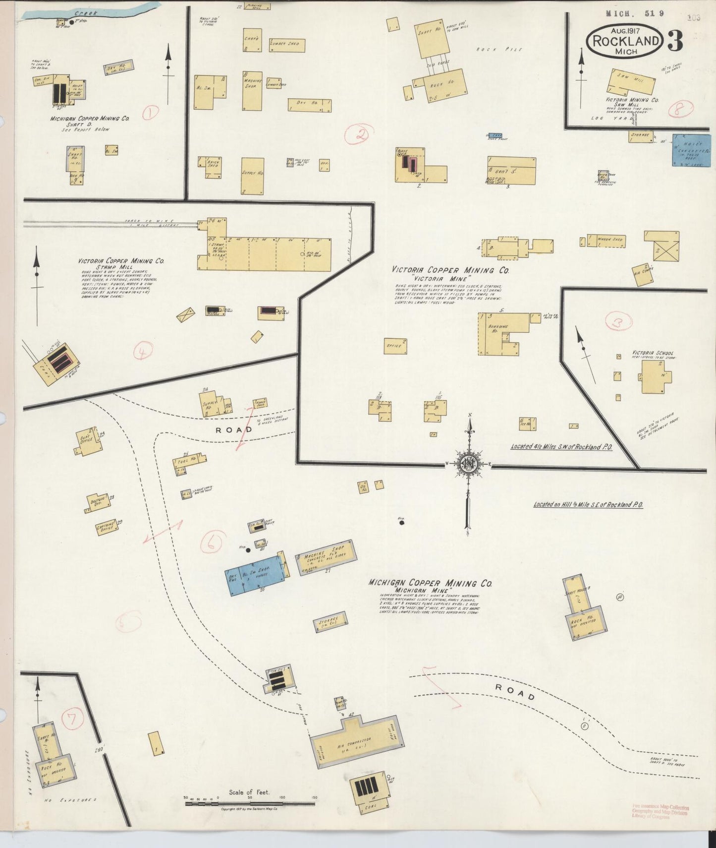 Sanborn Fire Insurance Map from Rockland, Ontonagon County, Michigan (1917), Sheet #0003 - Complete Map Set gallery image, historic Sanborn map, vintage wall art, Michigan Michigan