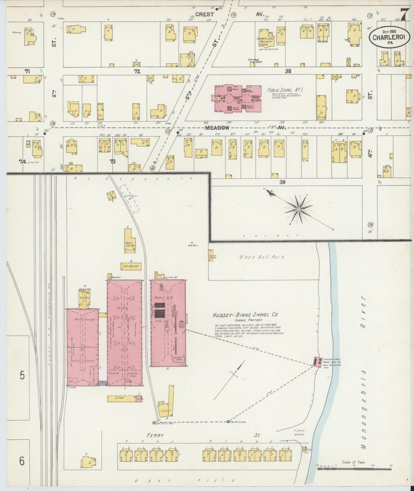 Sanborn Fire Insurance Map from Charleroi, Washington County, Pennsylvania (1902), Sheet #0007 - Historic Sanborn Fire Insurance Map Print, vintage old map wall art, antique decor, genealogy gift, Pennsylvania Pennsylvania map