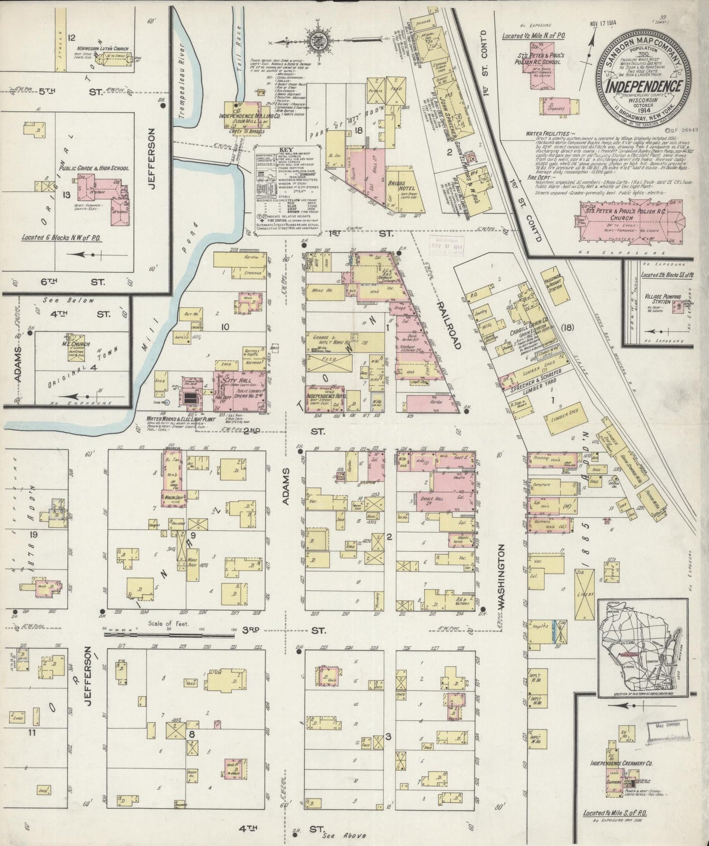 Sanborn Fire Insurance Map from Independence, Trempealeau County, Wisconsin (1914), Sheet #0001 - Historic Sanborn Fire Insurance Map Print, vintage old map wall art, antique decor, genealogy gift, Wisconsin Wisconsin map