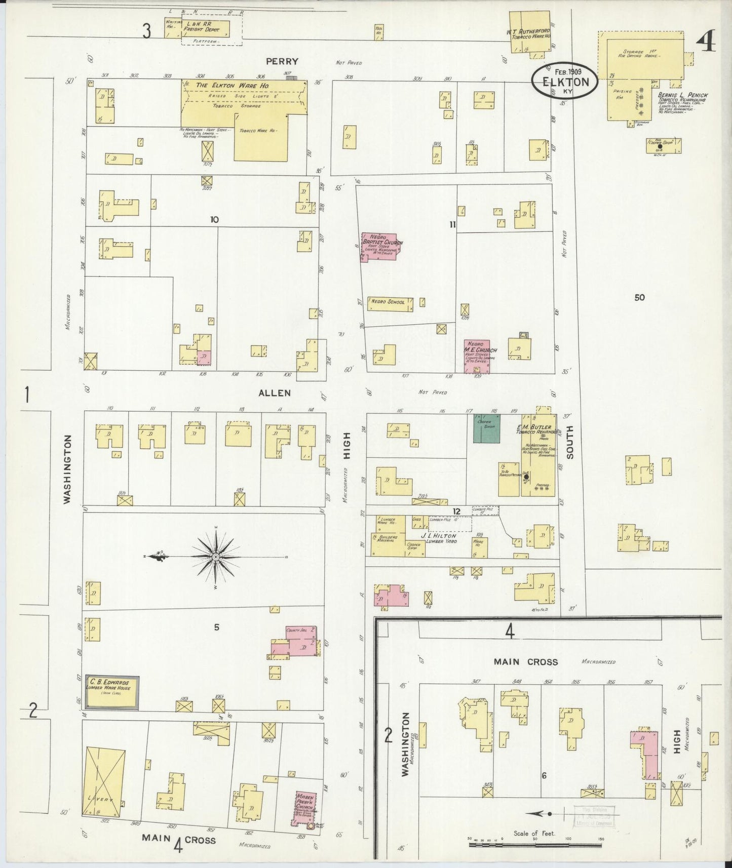 Sanborn Fire Insurance Map from Elkton, Todd County, Kentucky (1909), Sheet #0004 - Complete Map Set gallery image, historic Sanborn map, vintage wall art, Kentucky Kentucky
