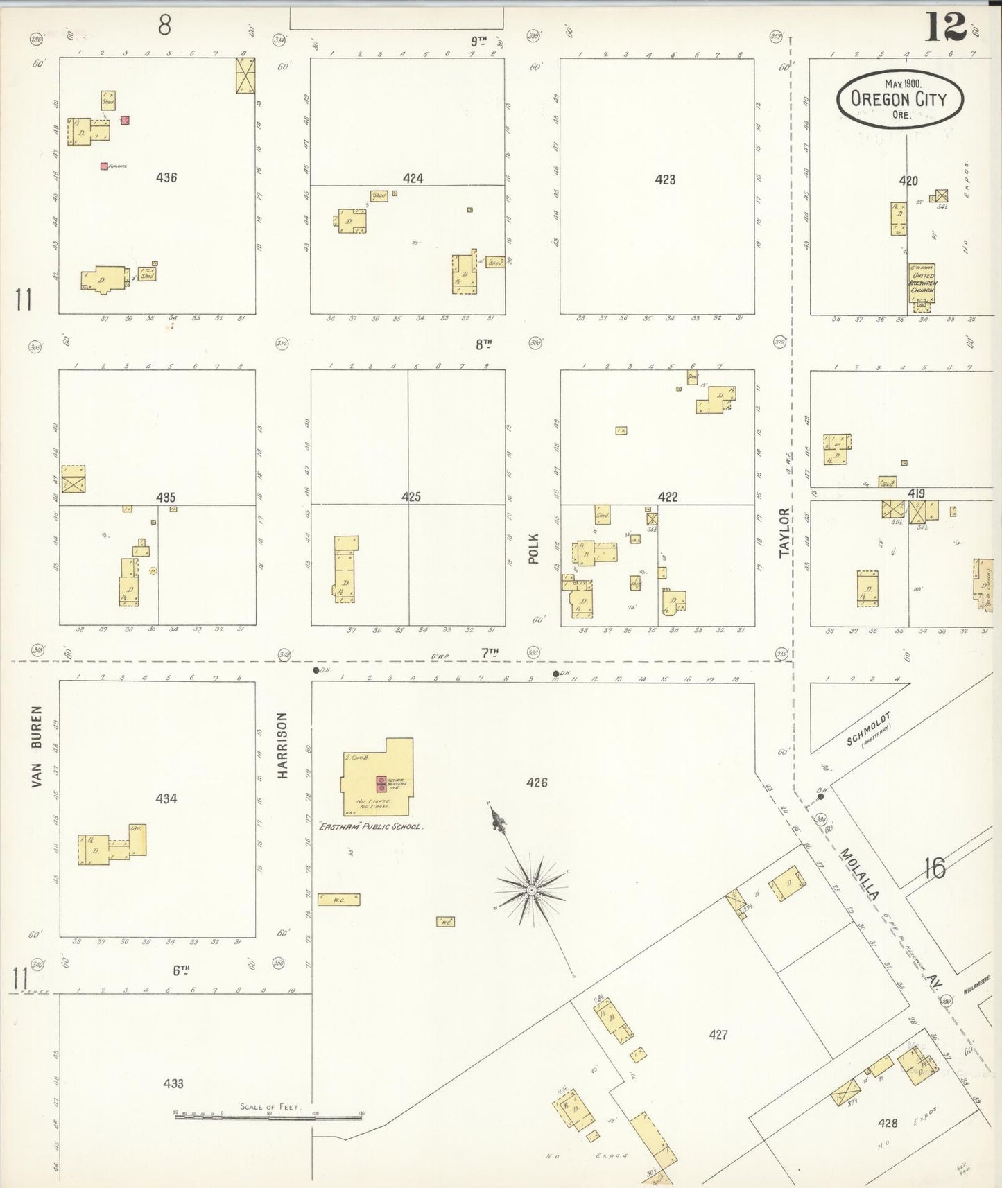 Sanborn Fire Insurance Map from Oregon City, Clackamas County, Oregon (1900), Sheet #0012 - Historic Sanborn Fire Insurance Map Print, vintage old map wall art, antique decor, genealogy gift, Oregon Oregon map