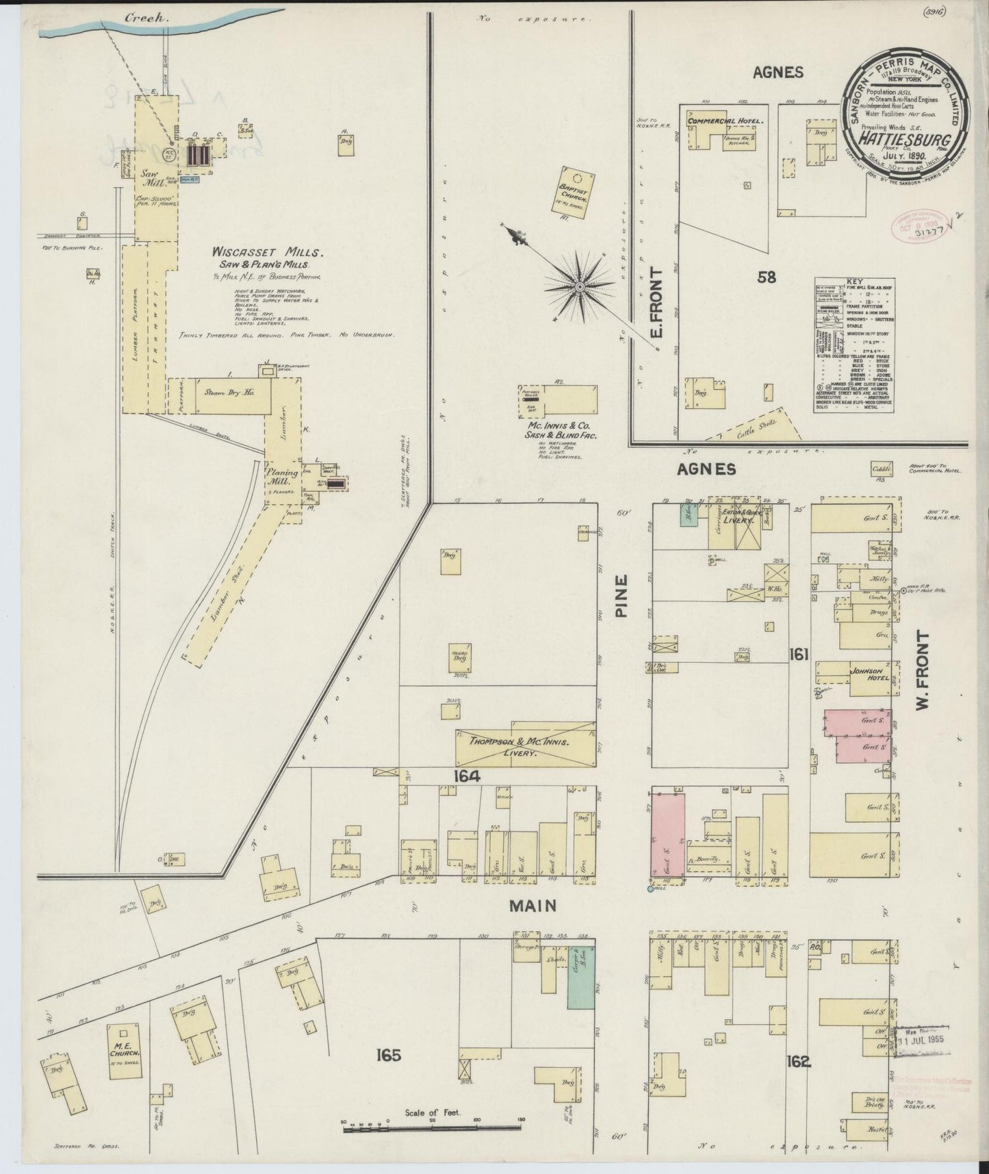 Sanborn Fire Insurance Map from Hattiesburg, Forrest County, Mississippi (1890), Sheet #0001 - Historic Sanborn Fire Insurance Map Print, vintage old map wall art, antique decor, genealogy gift, Mississippi Mississippi map