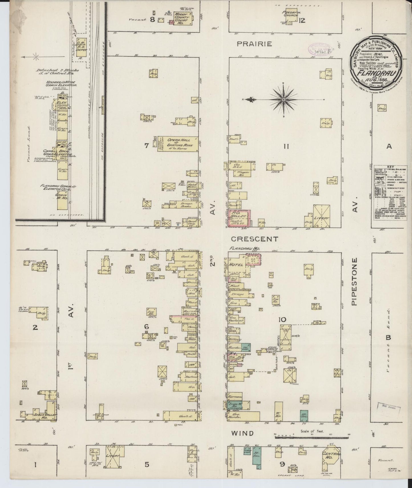 Sanborn Fire Insurance Map from Flandreau, Moody County, South Dakota (1886), Sheet #0001 - Historic Sanborn Fire Insurance Map Print, vintage old map wall art, antique decor, genealogy gift, South Dakota South Dakota map
