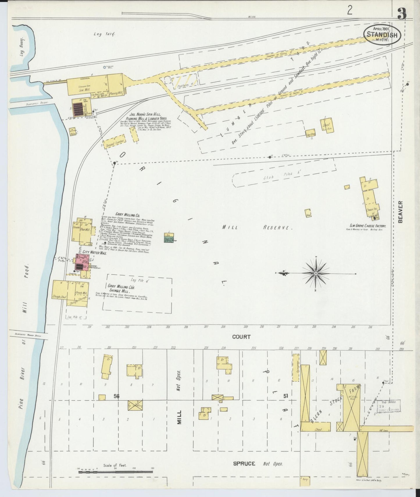 Sanborn Fire Insurance Map from Standish, Arenac County, Michigan (1901), Sheet #0003 - Complete Map Set gallery image, historic Sanborn map, vintage wall art, Michigan Michigan