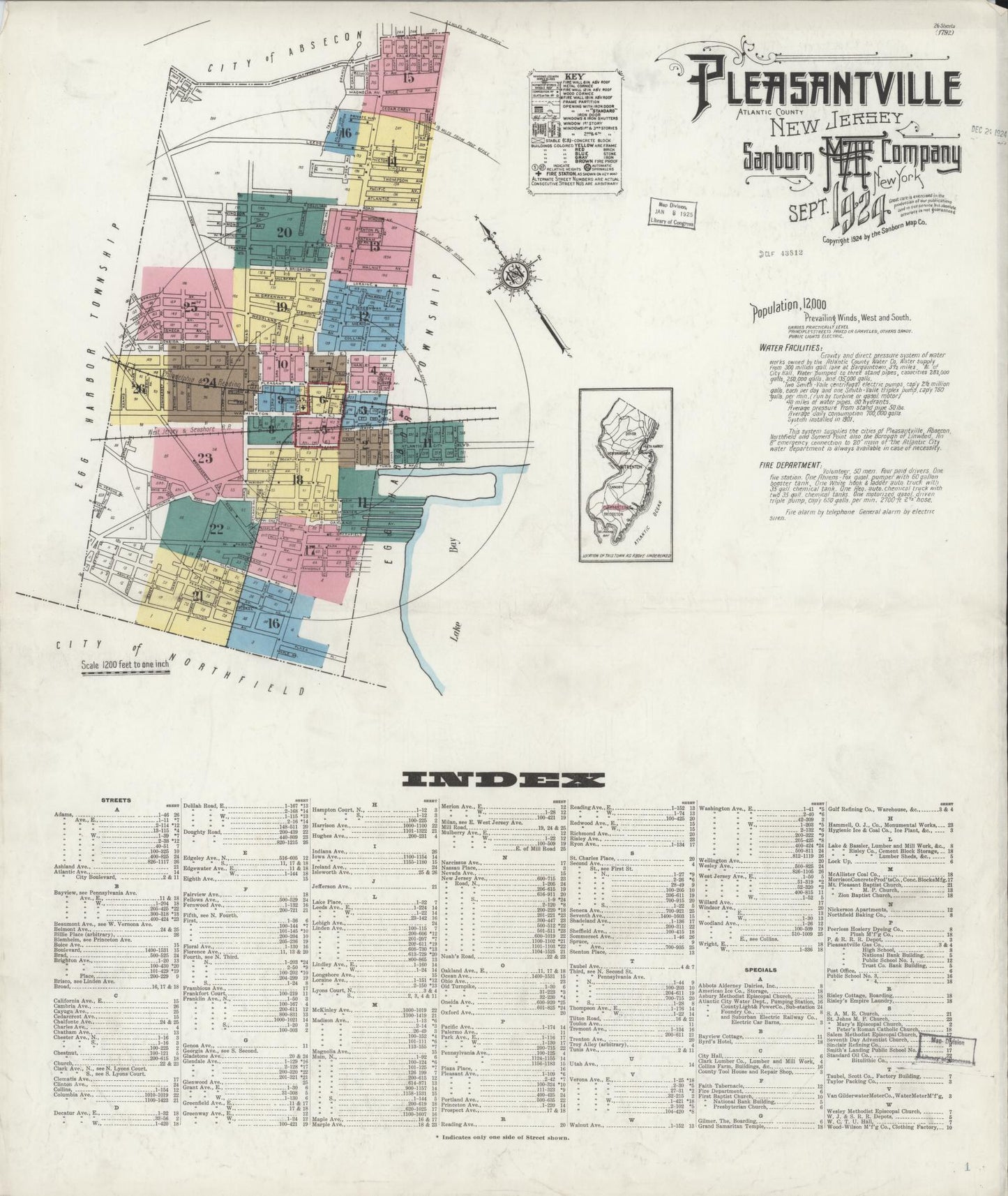 Sanborn Fire Insurance Map from Pleasantville, Atlantic County, New Jersey. (1924) – Historic Sanborn Fire Insurance Map Print