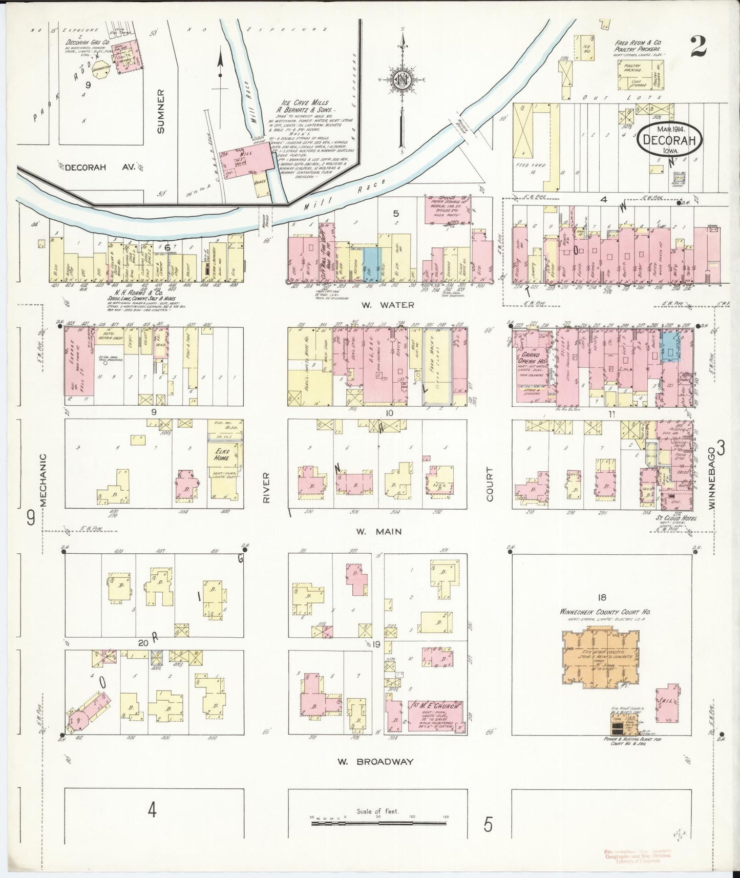 Sanborn Fire Insurance Map from Decorah, Winneshiek County, Iowa (1914), Sheet #0002 - Historic Sanborn Fire Insurance Map Print, vintage old map wall art