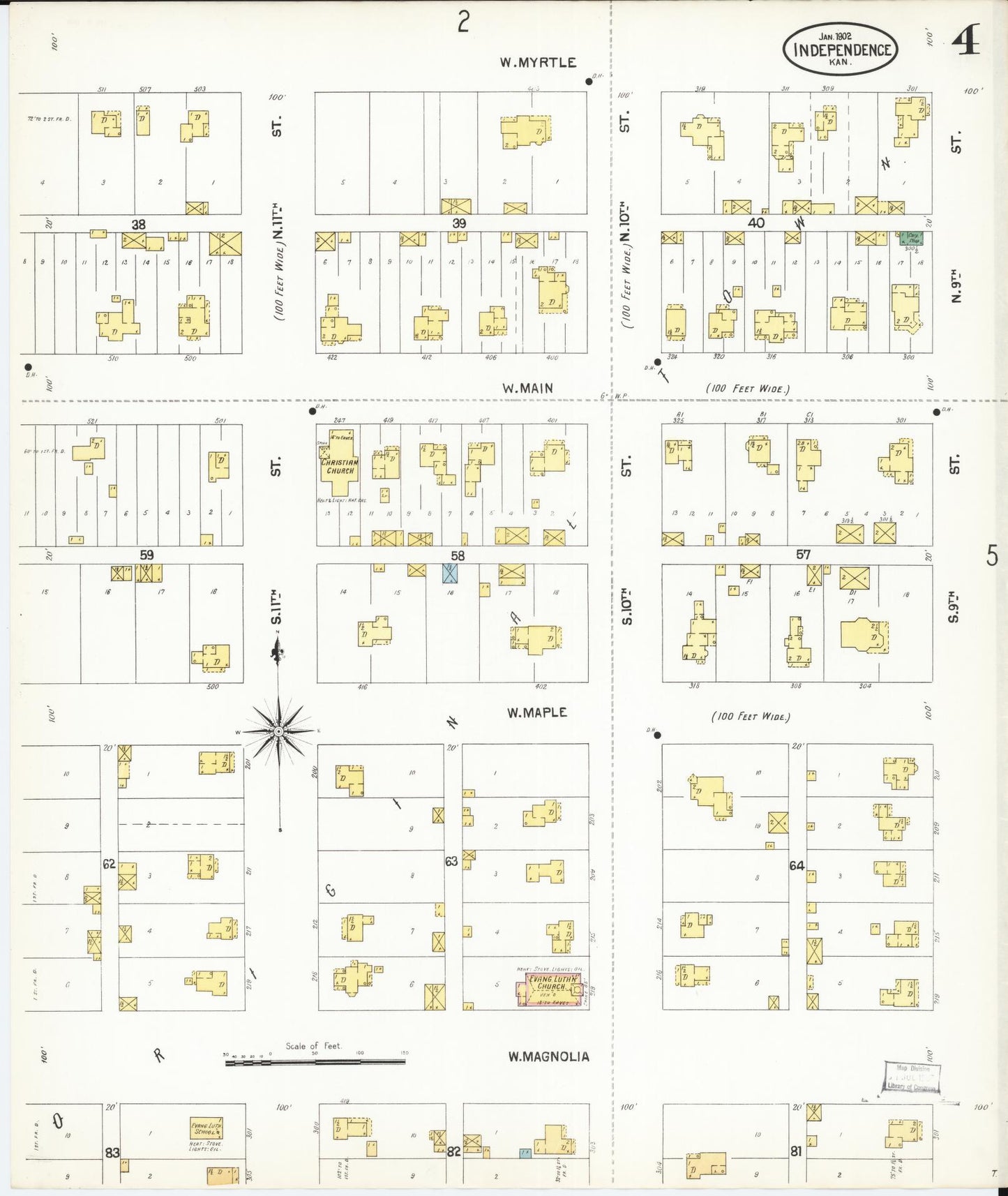 Sanborn Fire Insurance Map from Independence, Montgomery County, Kansas (1902), Sheet #0004 - Historic Sanborn Fire Insurance Map Print, vintage old map wall art, antique decor, genealogy gift, Kansas Kansas map