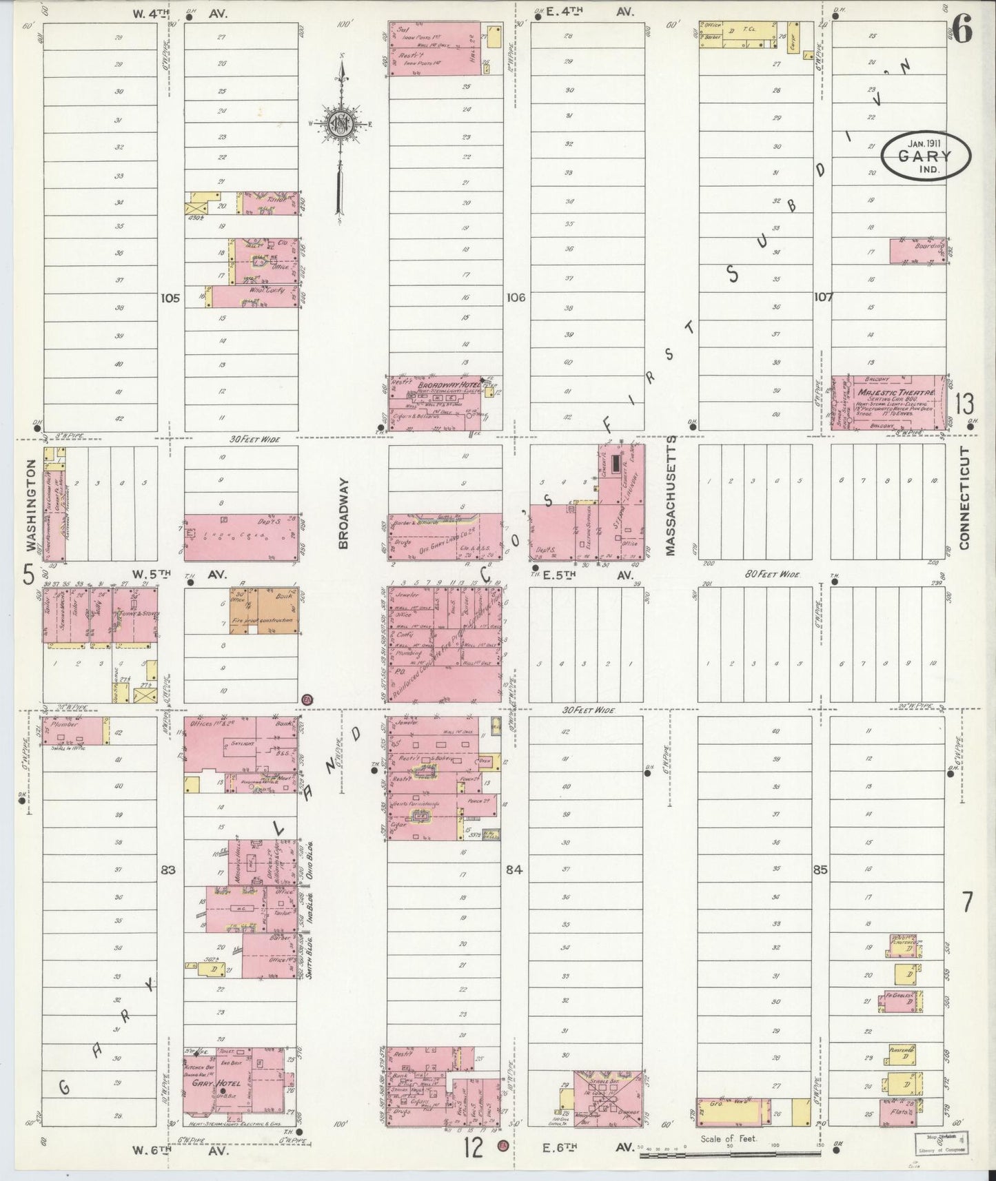 Sanborn Fire Insurance Map from Gary, Lake County, Indiana (1911), Sheet #0006 - Historic Sanborn Fire Insurance Map Print, vintage old map wall art, antique decor, genealogy gift, Indiana Indiana map