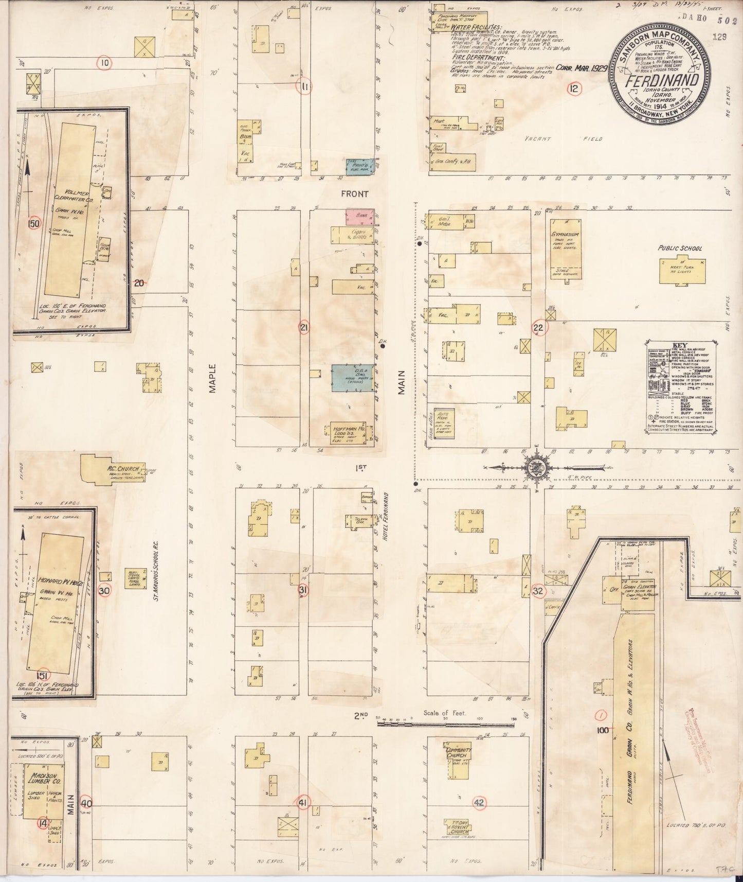 Sanborn Fire Insurance Map from Ferdinand, Idaho County, Idaho (1929), Sheet #0001 - Historic Sanborn Fire Insurance Map Print, vintage old map wall art, antique decor, genealogy gift, Ferdinand Idaho map