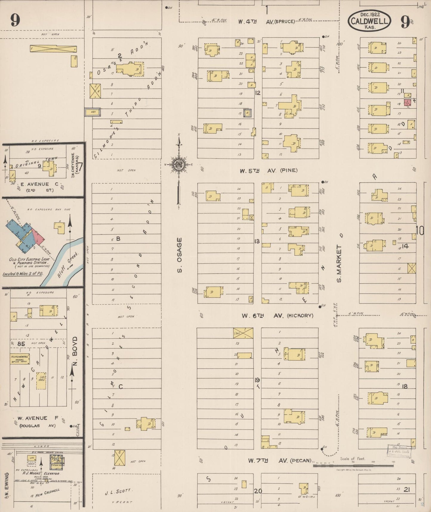 Sanborn Fire Insurance Map from Caldwell, Sumner County, Kansas (1922), Sheet #0009 - Historic Sanborn Fire Insurance Map Print, vintage old map wall art, antique decor, genealogy gift, Kansas Kansas map