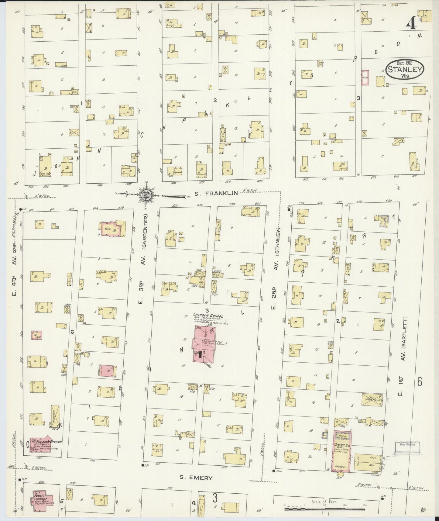 Sanborn Fire Insurance Map from Stanley, Chippewa County, Wisconsin (1912), Sheet #0004 - Historic Sanborn Fire Insurance Map Print, vintage old map wall art, antique decor, genealogy gift, Wisconsin Wisconsin map