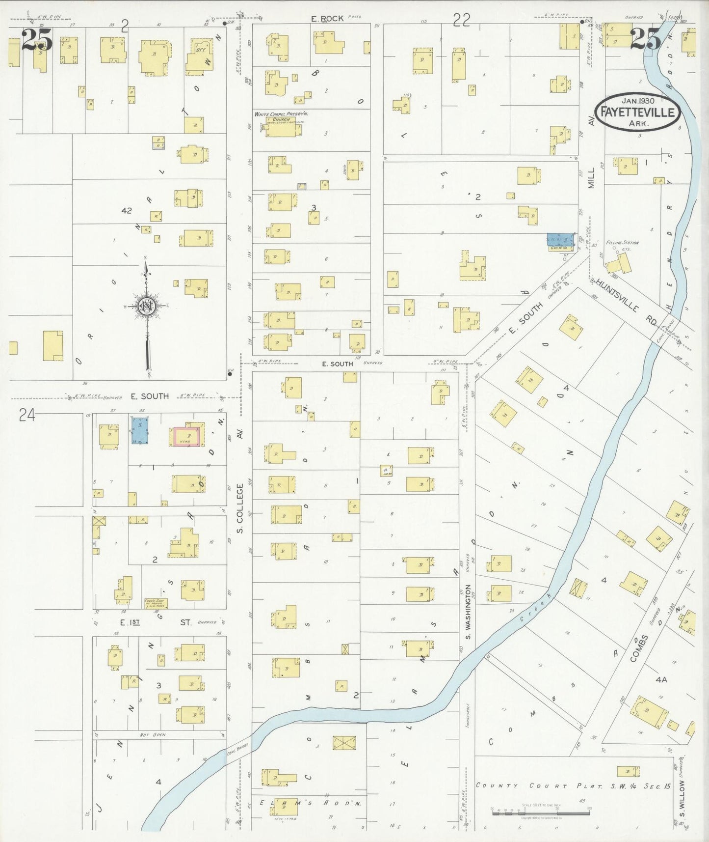 Sanborn Fire Insurance Map from Fayetteville, Washington County, Arkansas (1930), Sheet #0025 - Historic Sanborn Fire Insurance Map Print, vintage old map wall art, antique decor, genealogy gift, Arkansas Arkansas map