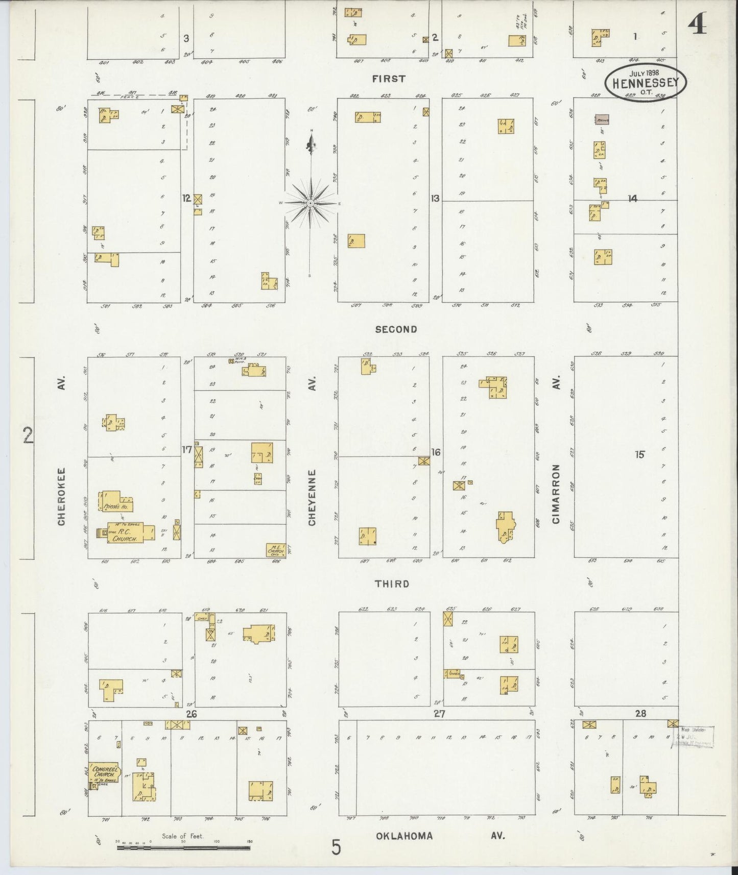 Sanborn Fire Insurance Map from Hennessey, Kingfisher County, Oklahoma (1898), Sheet #0004 - Historic Sanborn Fire Insurance Map Print, vintage old map wall art, antique decor, genealogy gift, Oklahoma Oklahoma map