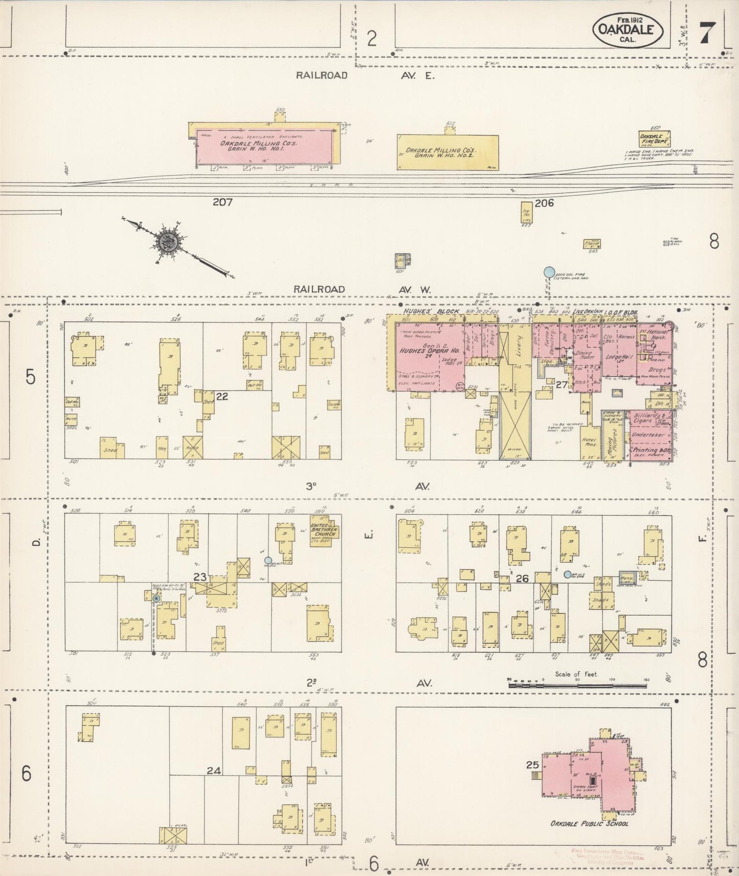 Sanborn Fire Insurance Map from Oakdale, Stanislaus County, California (1912), Sheet #0007 - Historic Sanborn Fire Insurance Map Print, vintage old map wall art, antique decor, genealogy gift, California California map