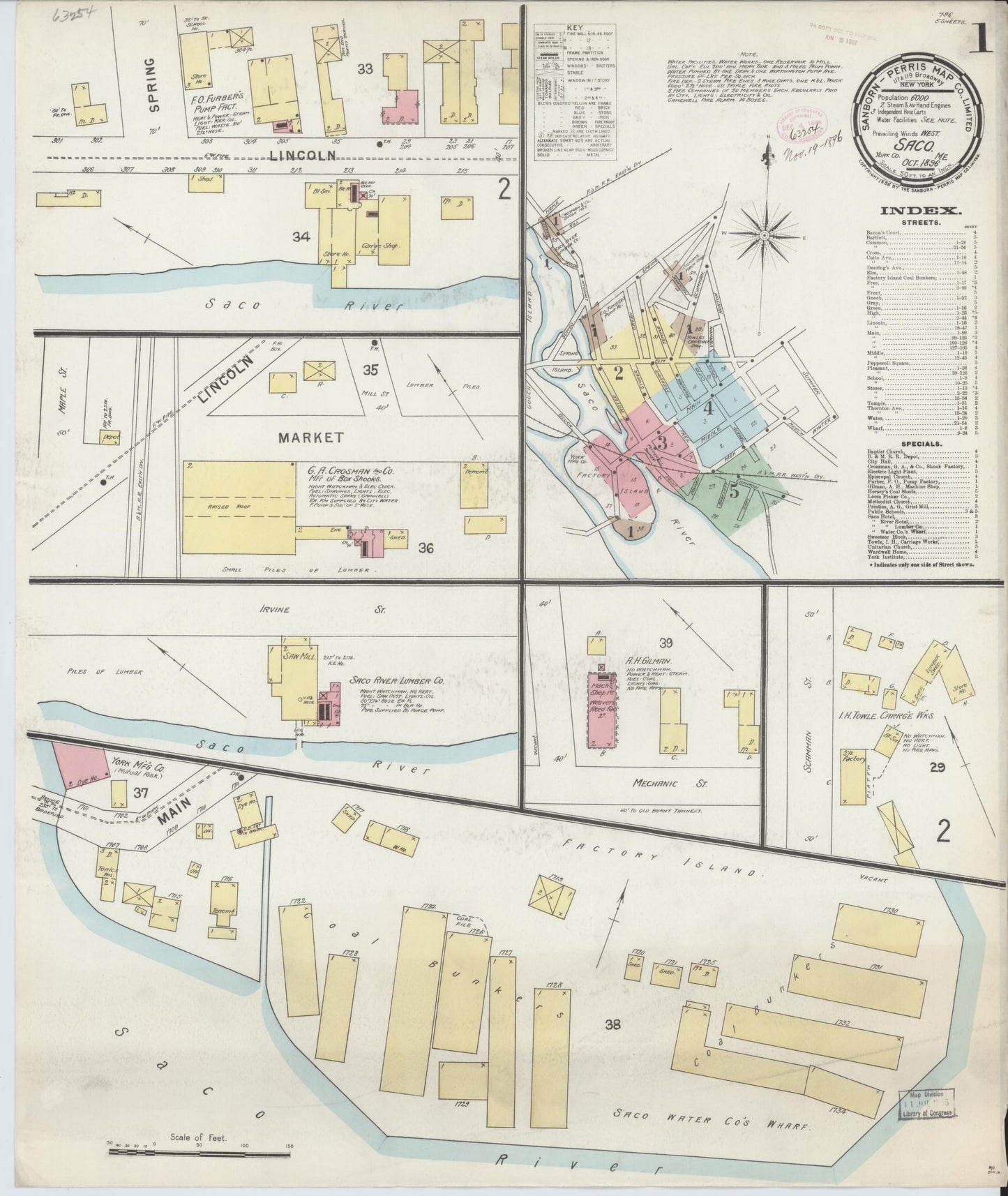 Sanborn Fire Insurance Map from Saco, York County, Maine. (1896) – Historic Sanborn Fire Insurance Map Print
