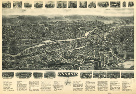 Aero view of Ansonia, Connecticut 1921. (1921) – Historic Bird’s-Eye View Panorama Print