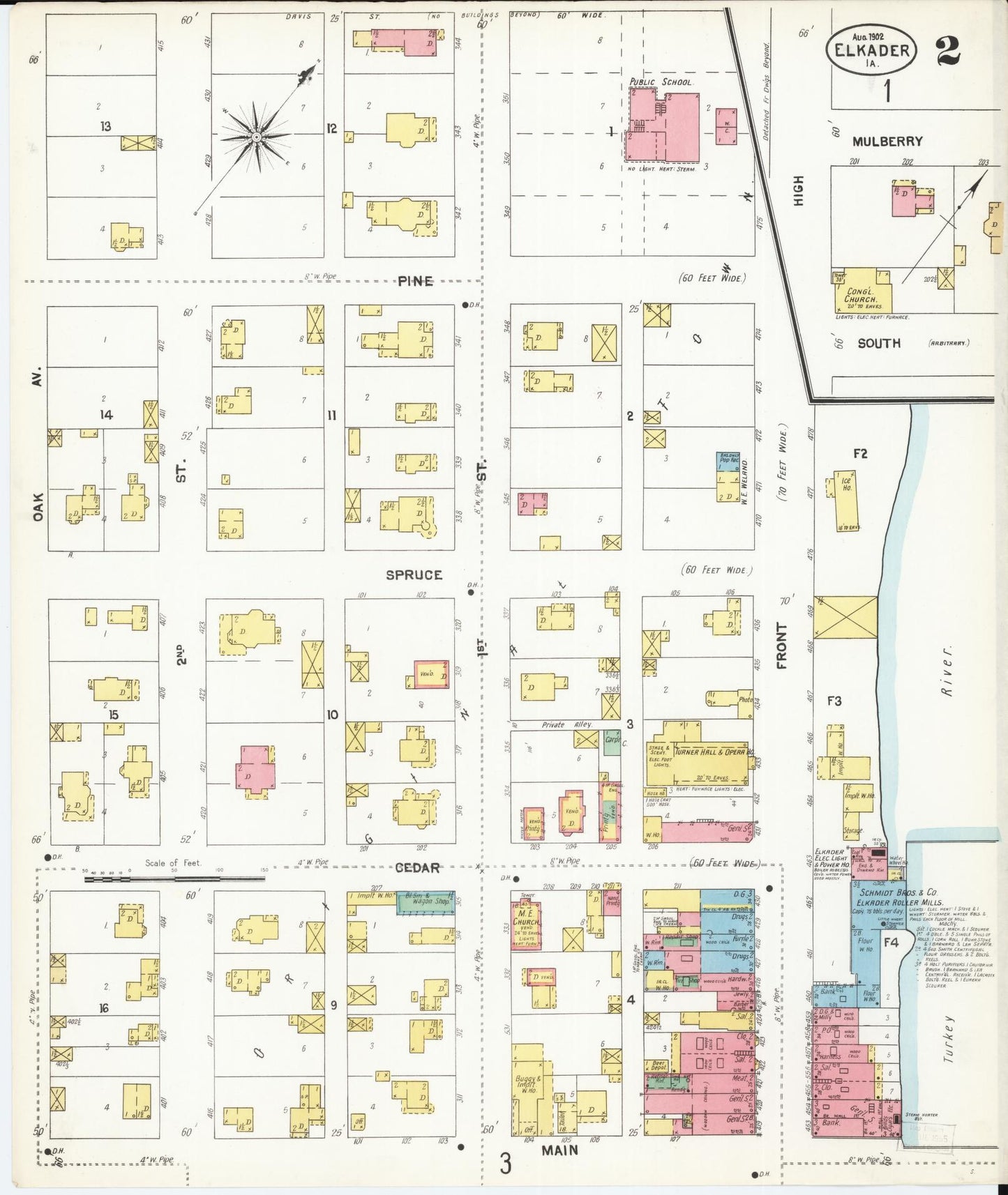 Sanborn Fire Insurance Map from Elkader, Clayton County, Iowa (1902), Sheet #0002 - Historic Sanborn Fire Insurance Map Print, vintage old map wall art