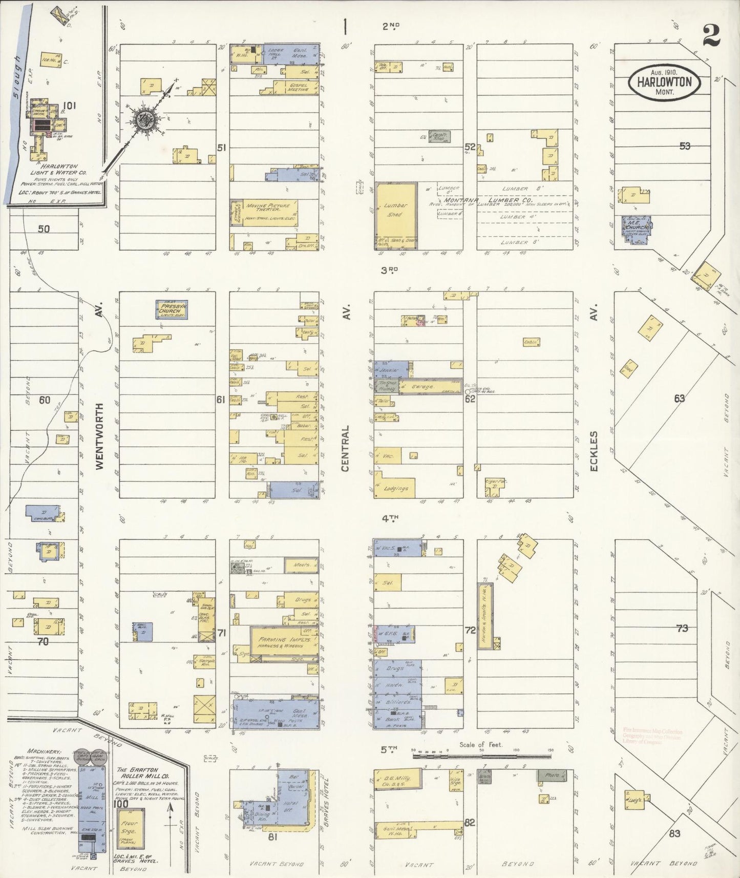 Sanborn Fire Insurance Map from Harlowton, Wheatland County, Montana (1910), Sheet #0002 - Complete Map Set gallery image, historic Sanborn map, vintage wall art, Montana Montana