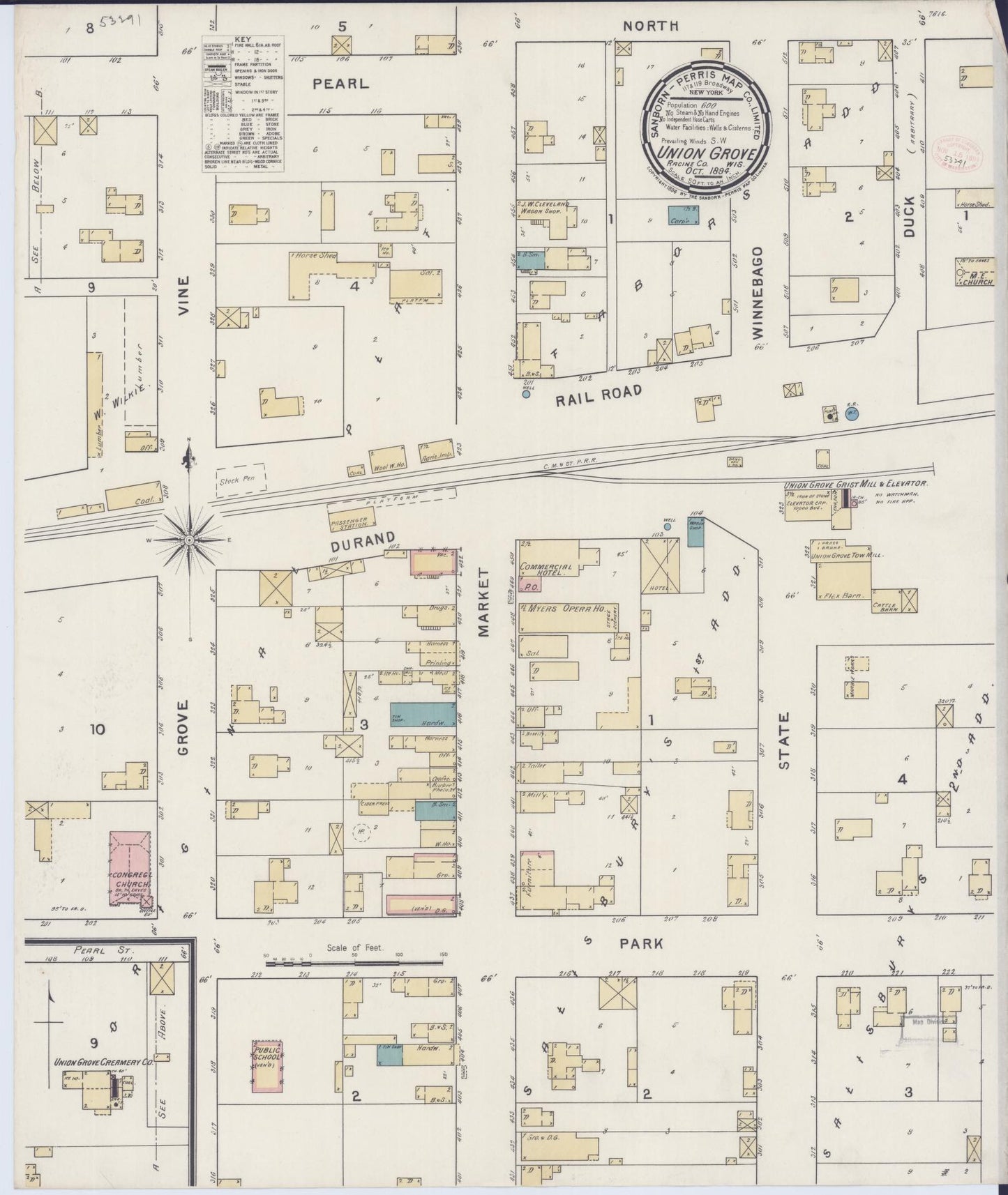 Sanborn Fire Insurance Map from Union Grove, Racine County, Wisconsin (1894), Sheet #0001 - Historic Sanborn Fire Insurance Map Print, vintage old map wall art, antique decor, genealogy gift, Wisconsin Wisconsin map