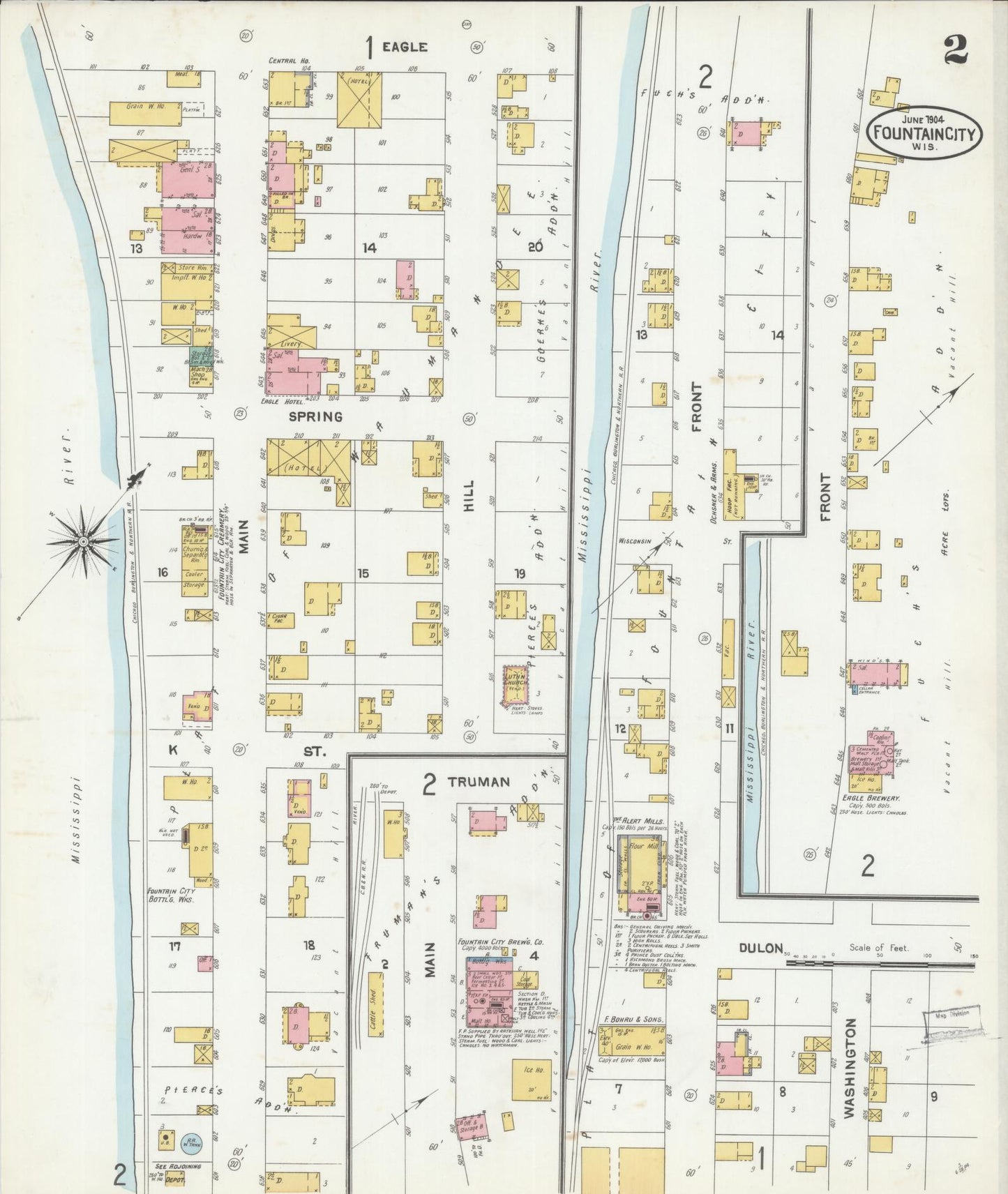 Sanborn Fire Insurance Map from Fountain City, Buffalo County, Wisconsin (1904), Sheet #0002 - Historic Sanborn Fire Insurance Map Print, vintage old map wall art, antique decor, genealogy gift, Wisconsin Wisconsin map