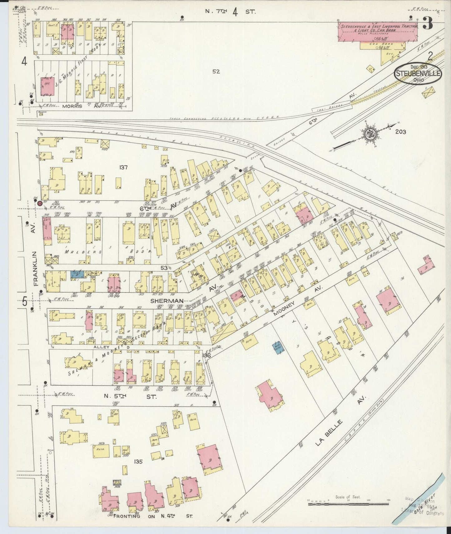 Sanborn Fire Insurance Map from Steubenville, Jefferson County, Ohio (1913), Sheet #0003 - Historic Sanborn Fire Insurance Map Print, vintage old map wall art, antique decor, genealogy gift, Ohio Ohio map