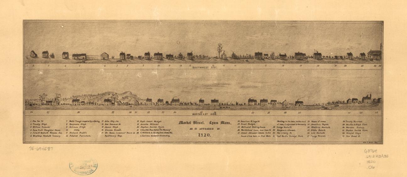 Market Street, Lynn, Mass., as it appeared in 1820. (1820) – Historic Bird’s-Eye View Panorama Print