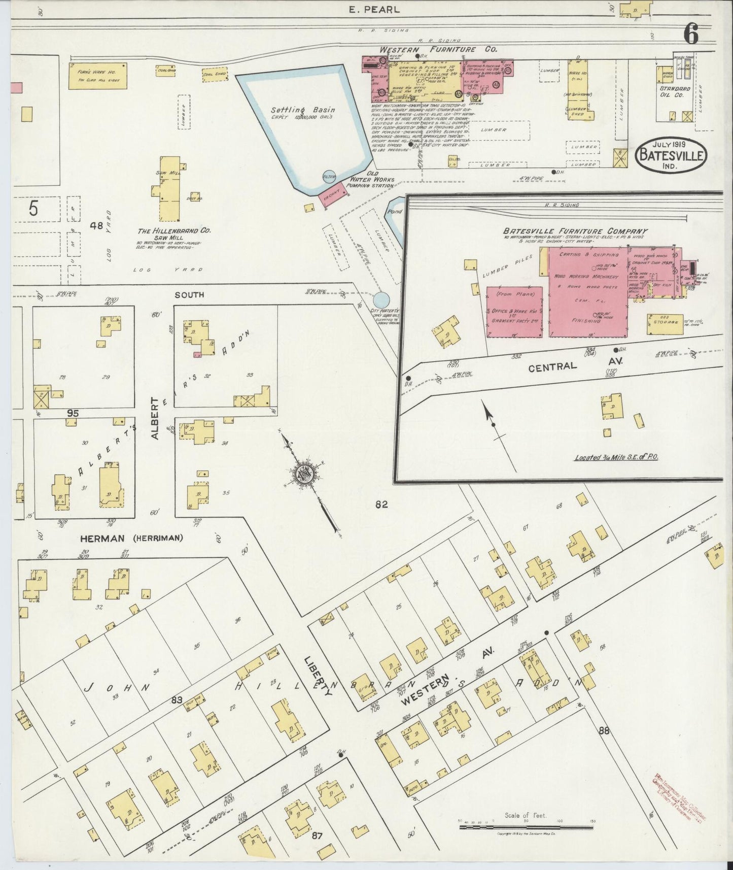 Sanborn Fire Insurance Map from Batesville, Ripley County, Indiana (1919), Sheet #0006 - Complete Map Set gallery image, historic Sanborn map, vintage wall art, Indiana Indiana