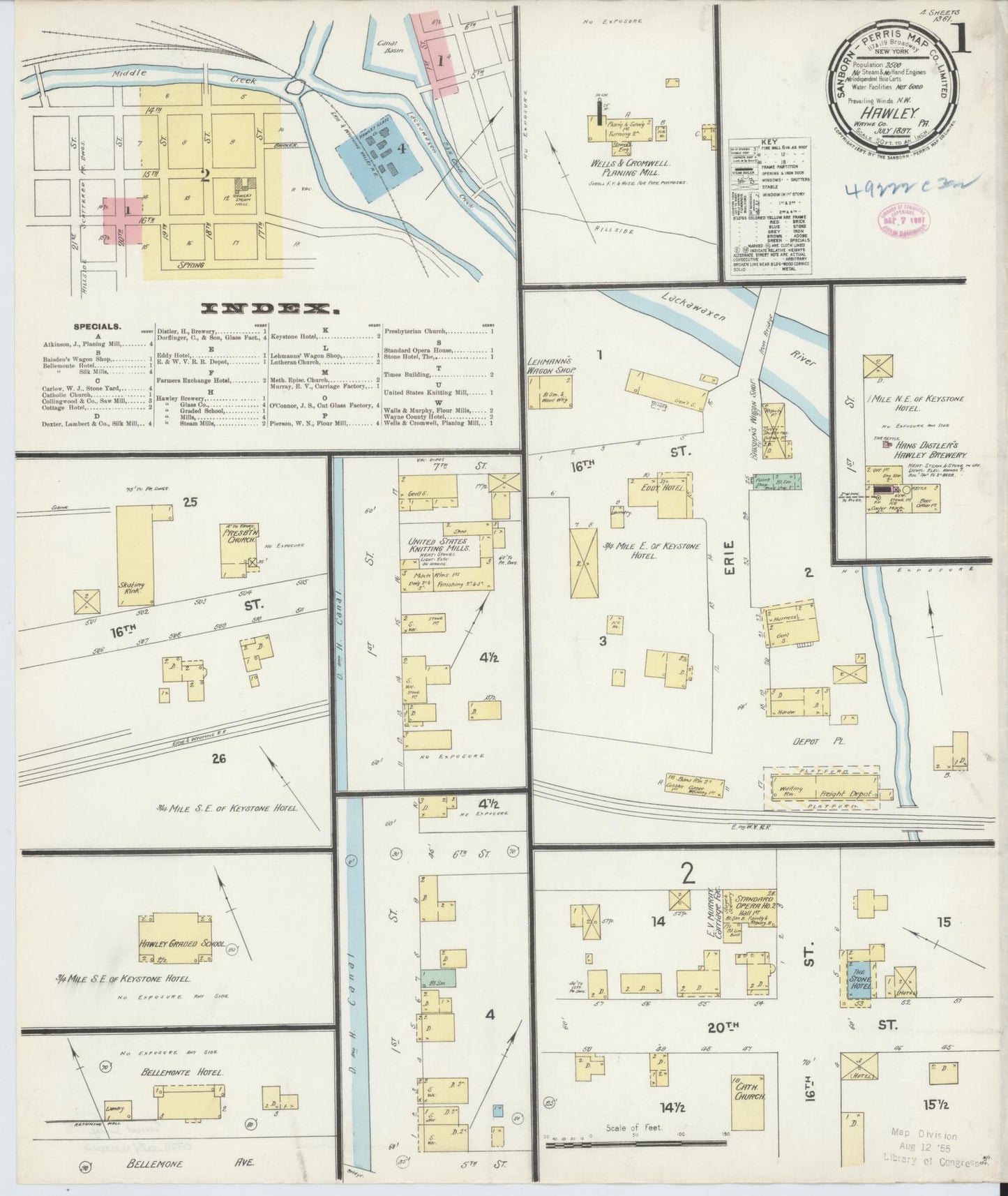 Sanborn Fire Insurance Map from Hawley, Wayne County, Pennsylvania. (1897) – Historic Sanborn Fire Insurance Map Print