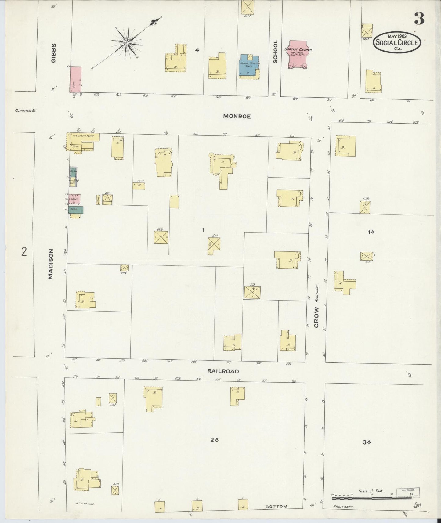 Sanborn Fire Insurance Map from Social Circle, Walton County, Georgia (1909), Sheet #0003 - Complete Map Set gallery image, historic Sanborn map, vintage wall art, Georgia Georgia