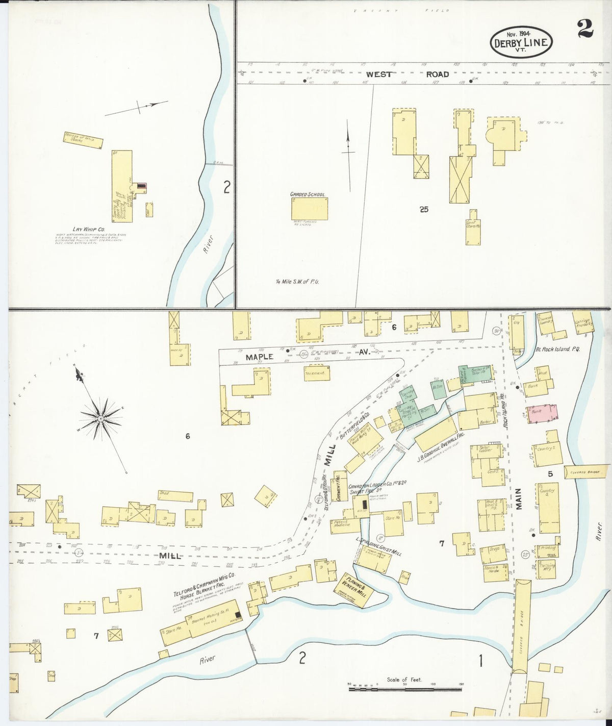 Sanborn Fire Insurance Map from Derby Line, Orleans County, Vermont (1904), Sheet #0002 - Complete Map Set gallery image, historic Sanborn map, vintage wall art, Vermont Vermont